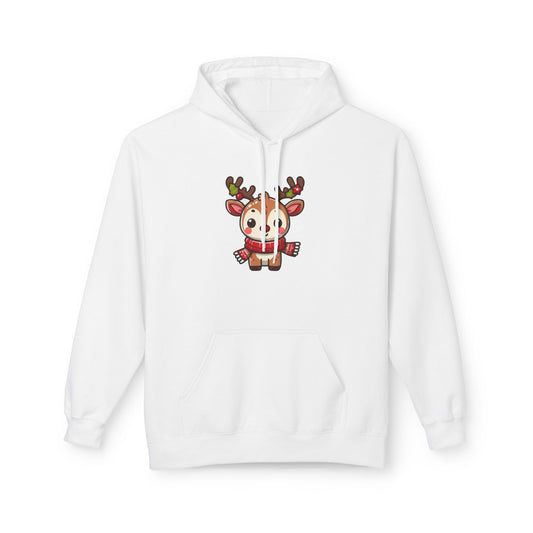Cute Christmas Reindeer Fleece Hoodie – Holiday Edition Printify
