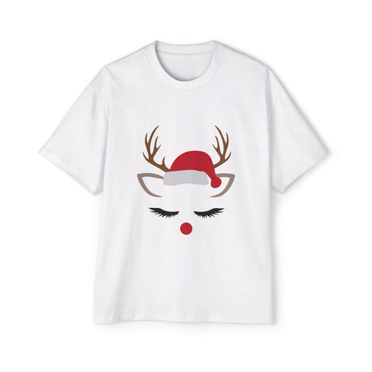 Minimal Reindeer Face Oversized Tee – Cute Christmas Holiday T-Shirt Printify