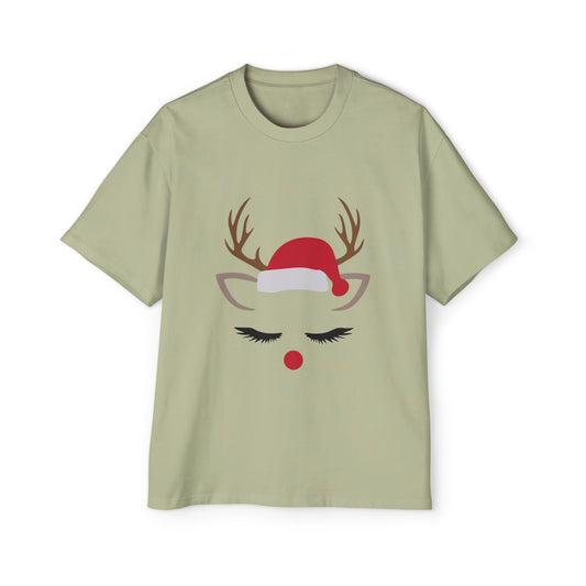 Minimal Reindeer Face Oversized Tee – Cute Christmas Holiday T-Shirt Printify