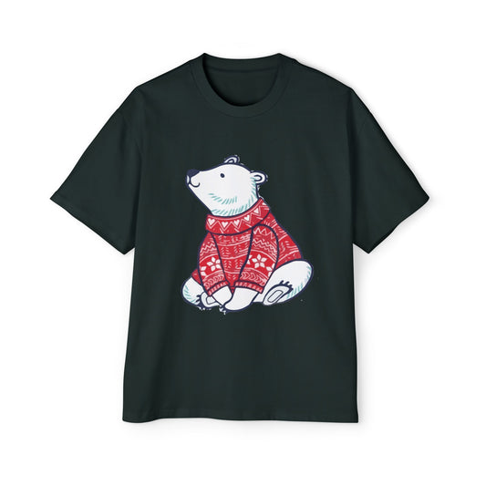 Polar Bear in Red Sweater Oversized Tee – Christmas Sale Edition Printify