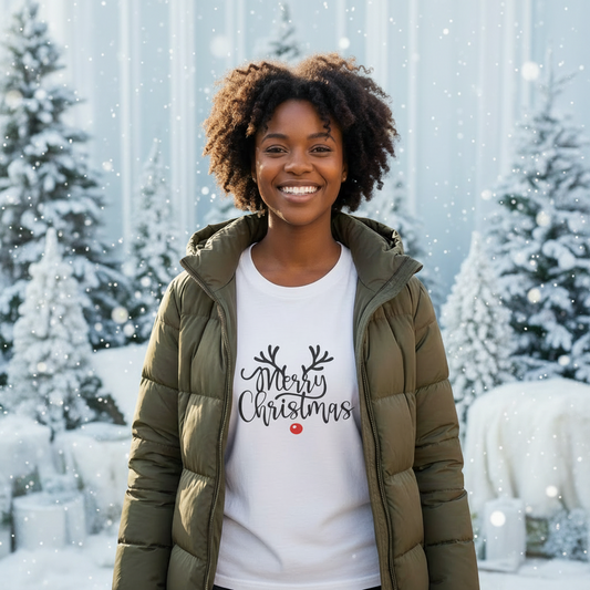 Merry Christmas Reindeer Oversized Unisex T-Shirt – Holiday Edition Printify