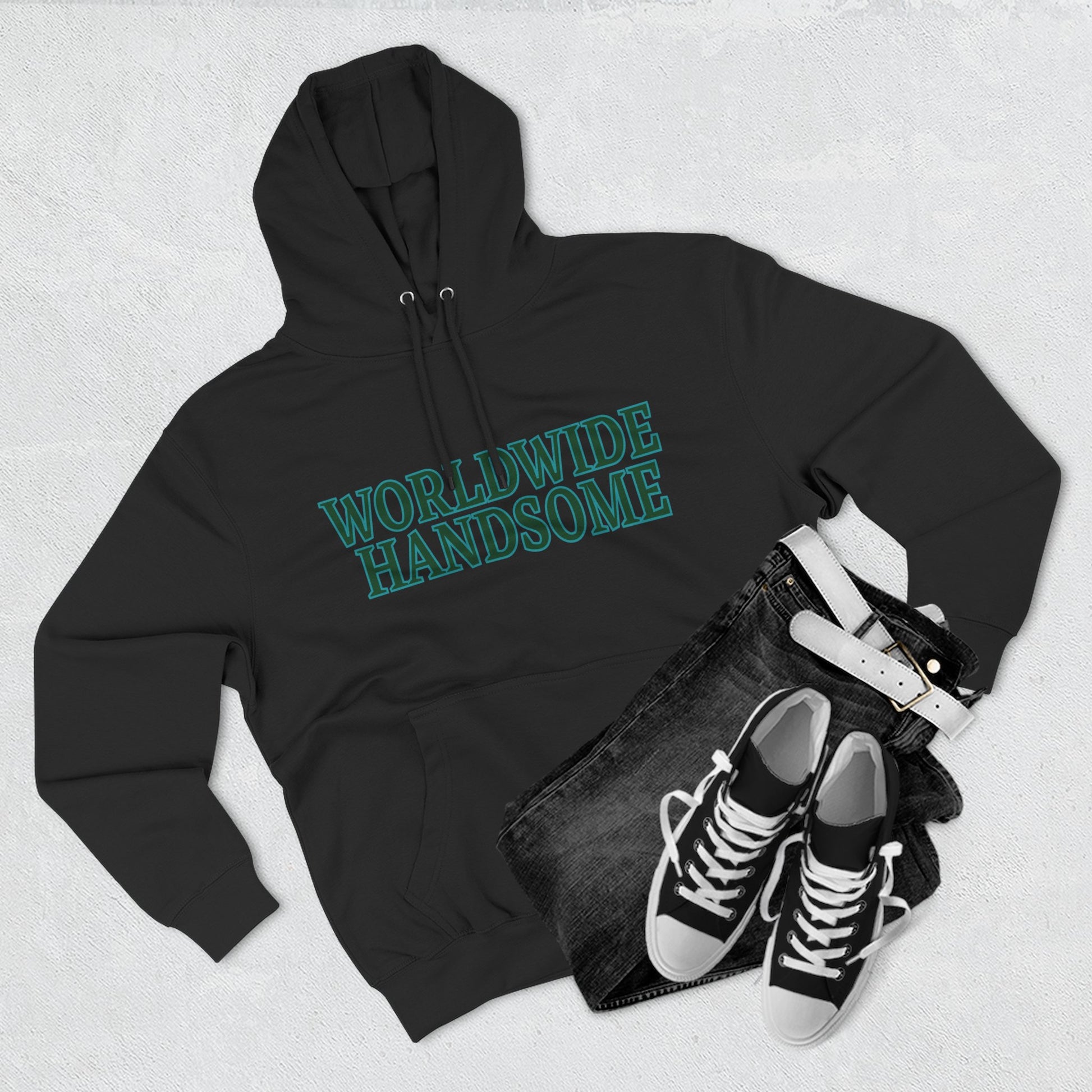 Global Handsome Typography Three-Panel Fleece Hoodie - snazzymerch