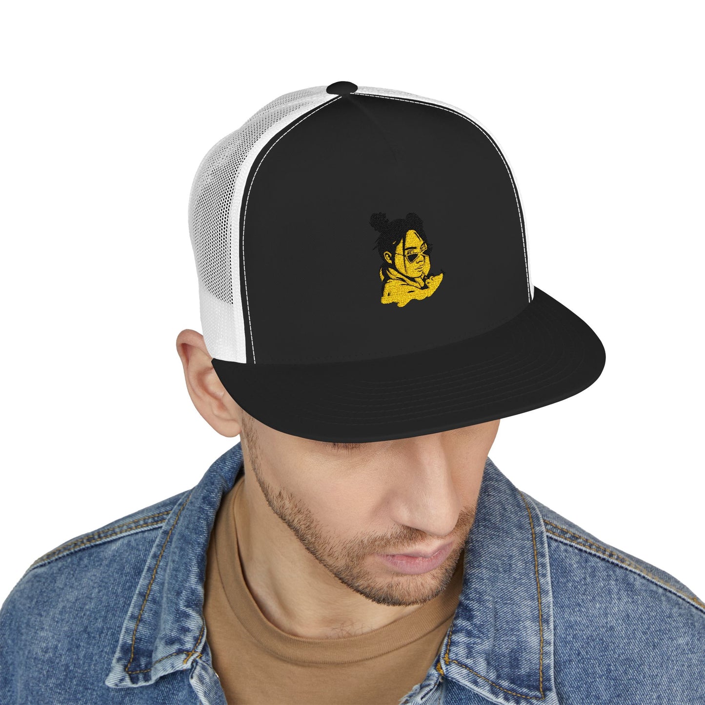 Billie Eilish Inspired Trucker Cap – Neon Mood Portrait Edition Printify