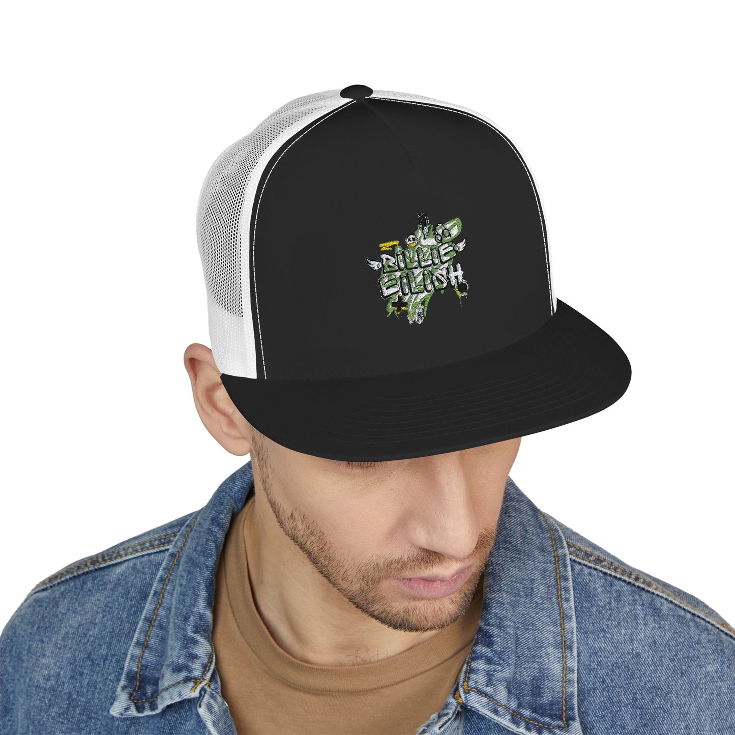 Billie Eilish Inspired Trucker Cap – Grunge Angel Graffiti Edition Printify