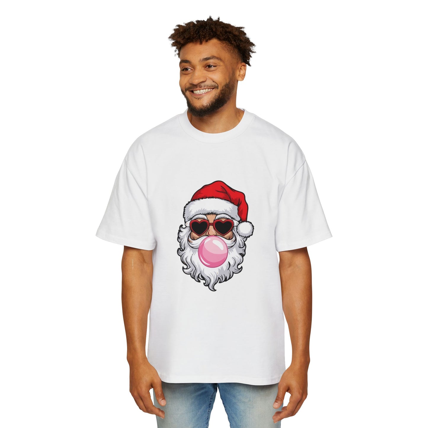 Santa With Sunglasses Men's Heavy Oversized Tee – Christmas Sale Edition Printify