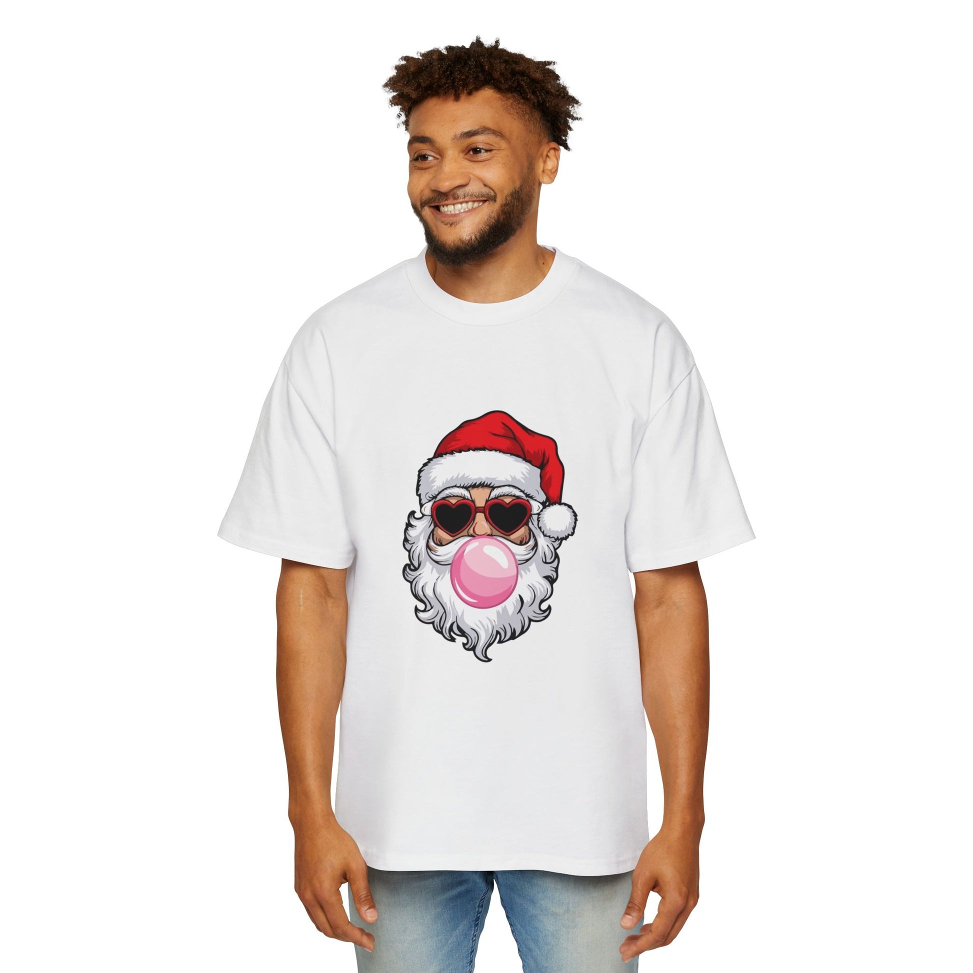 Santa With Sunglasses Men's Heavy Oversized Tee – Christmas Sale Edition Printify