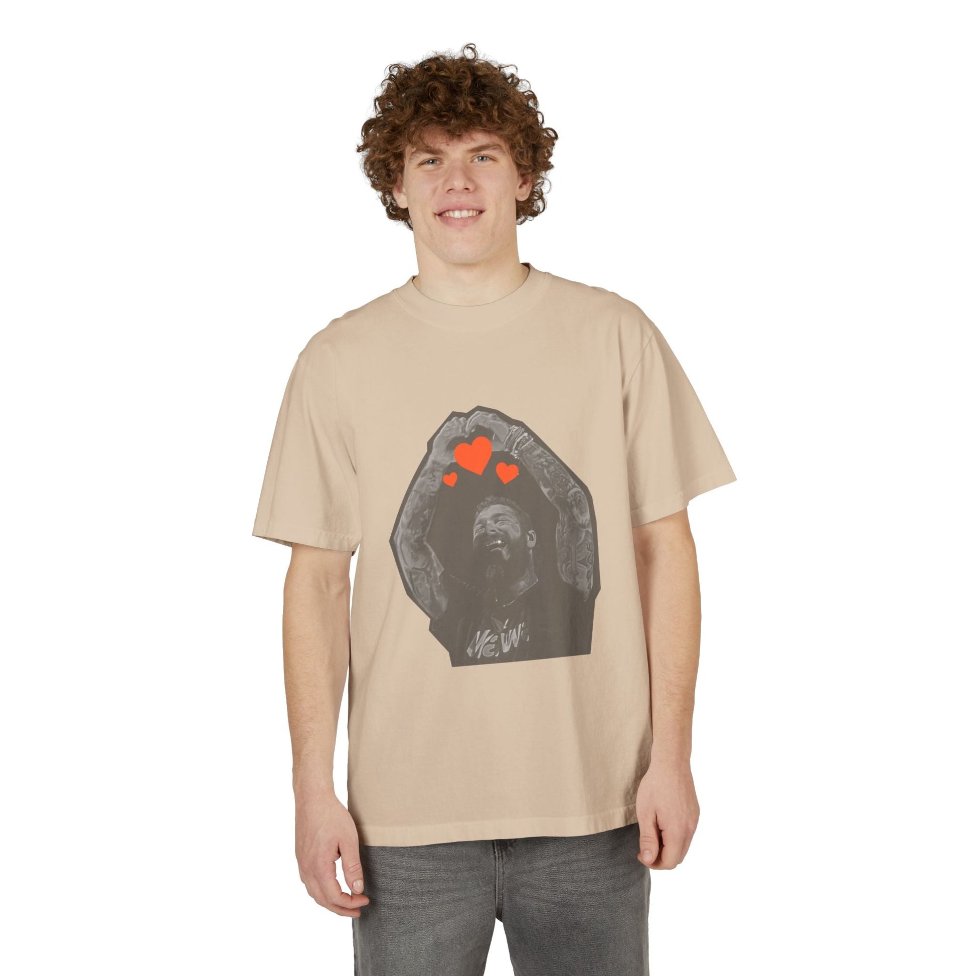 Unisex Garment-Dyed Drop-Shoulder T-Shirt – Post Malone Heartfelt Wishes Printify