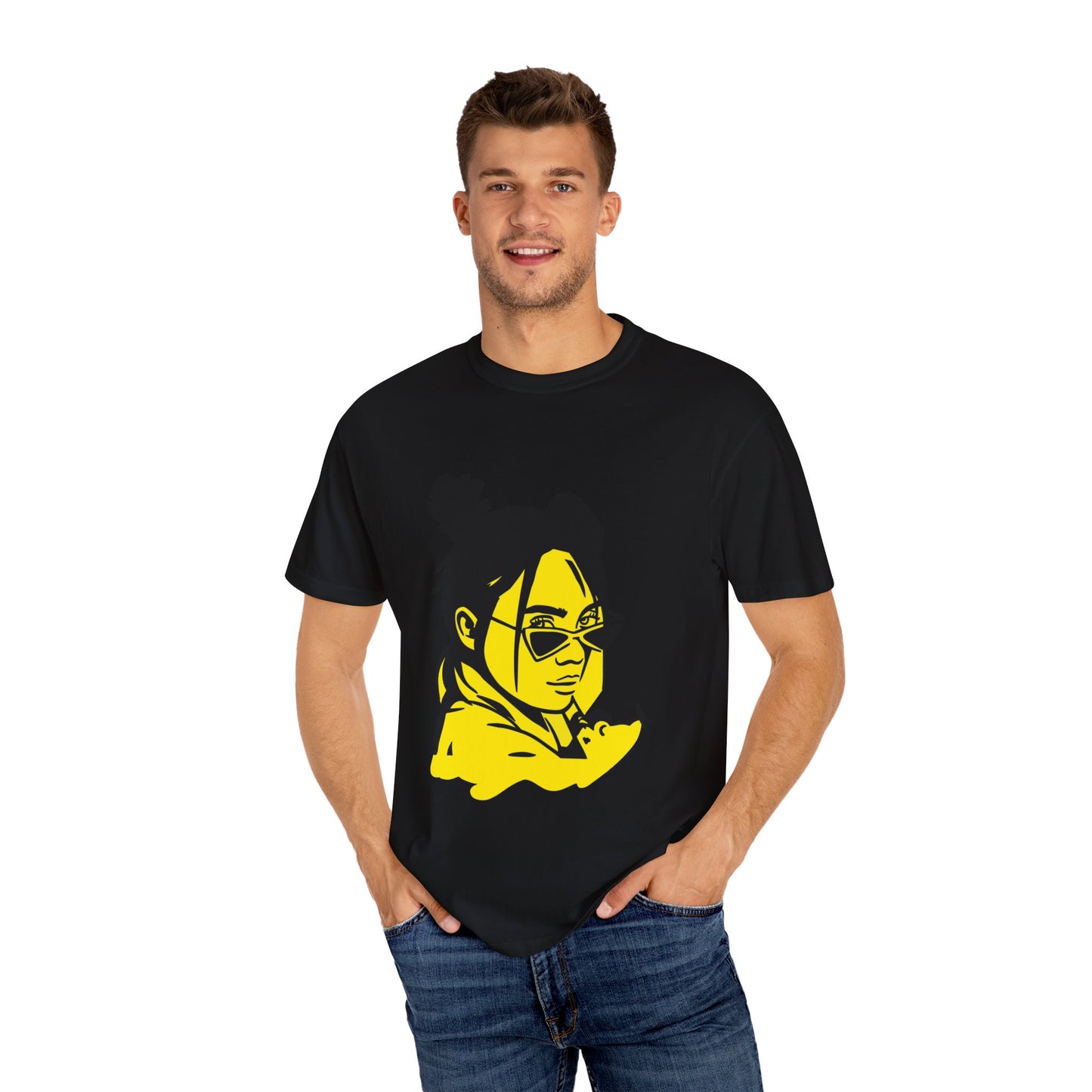 Billie Eilish Inspired Dyed T-shirt – Neon Mood Portrait Edition Printify