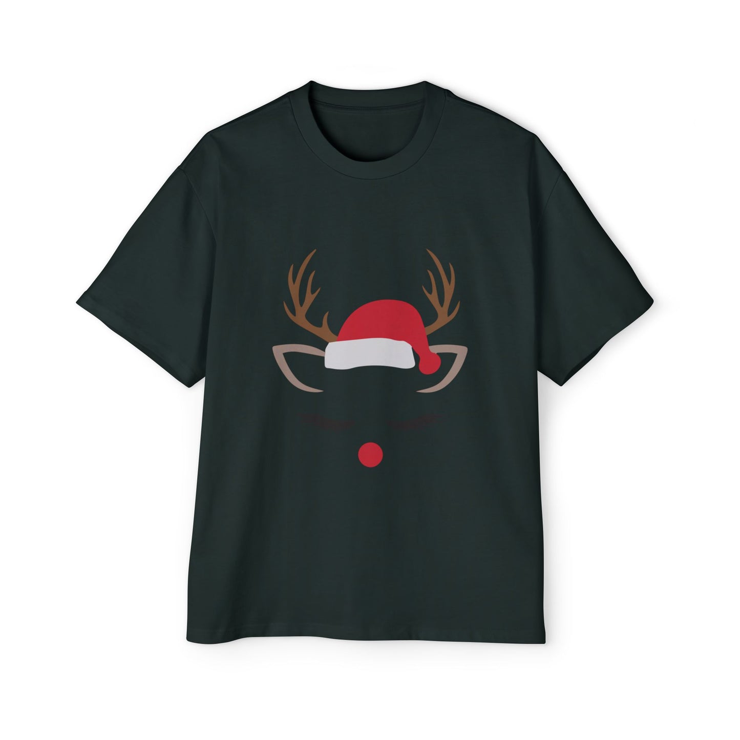 Minimal Reindeer Face Oversized Tee – Cute Christmas Holiday T-Shirt Printify
