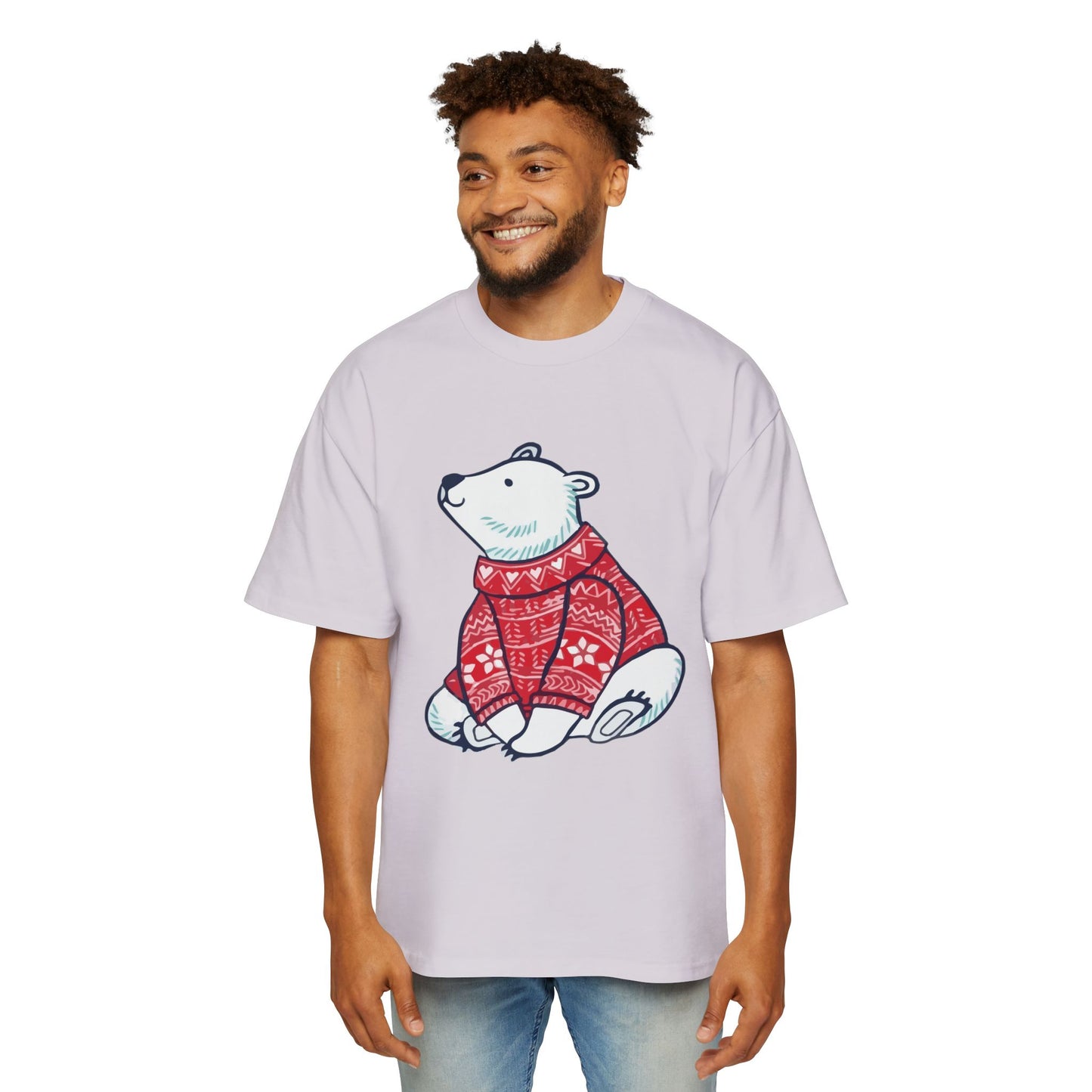 Polar Bear in Red Sweater Oversized Tee – Christmas Sale Edition Printify