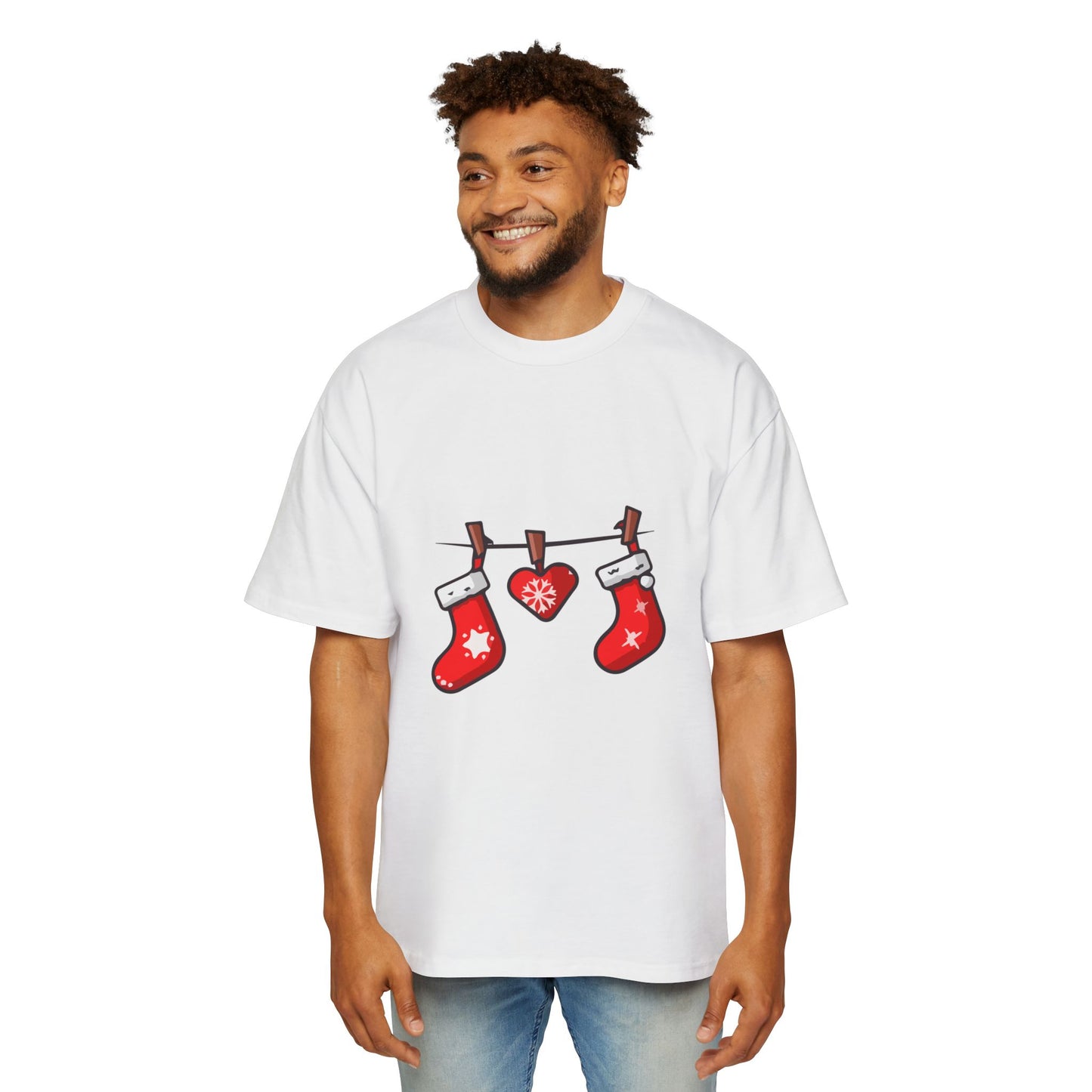 Festive Stockings Line Oversized Tee – Christmas Special Printify