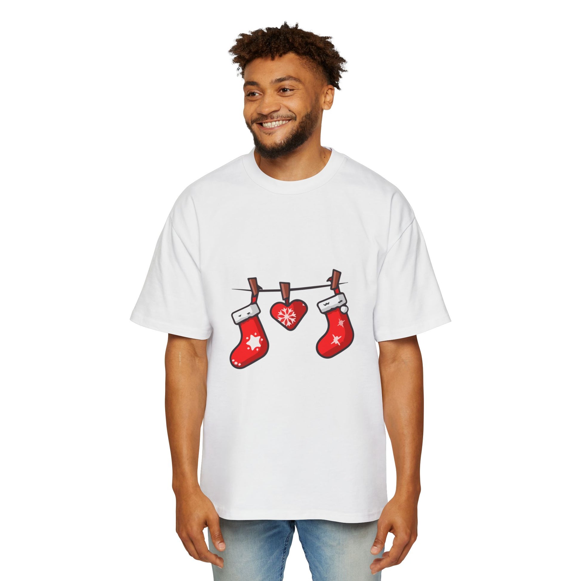 Festive Stockings Line Oversized Tee – Christmas Special Printify