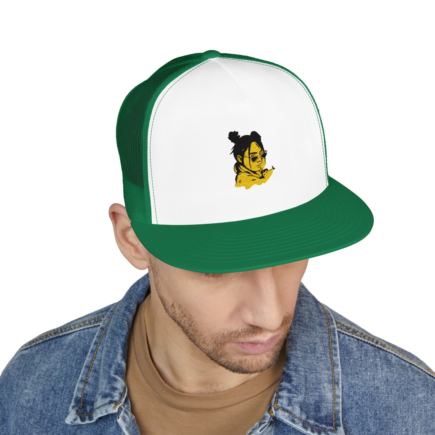 Billie Eilish Inspired Trucker Cap – Neon Mood Portrait Edition Printify