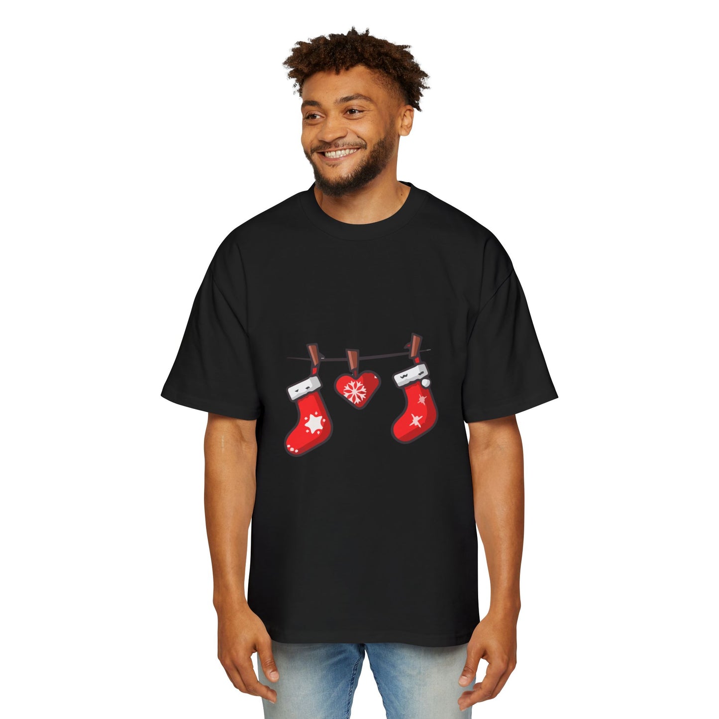 Festive Stockings Line Oversized Tee – Christmas Special Printify
