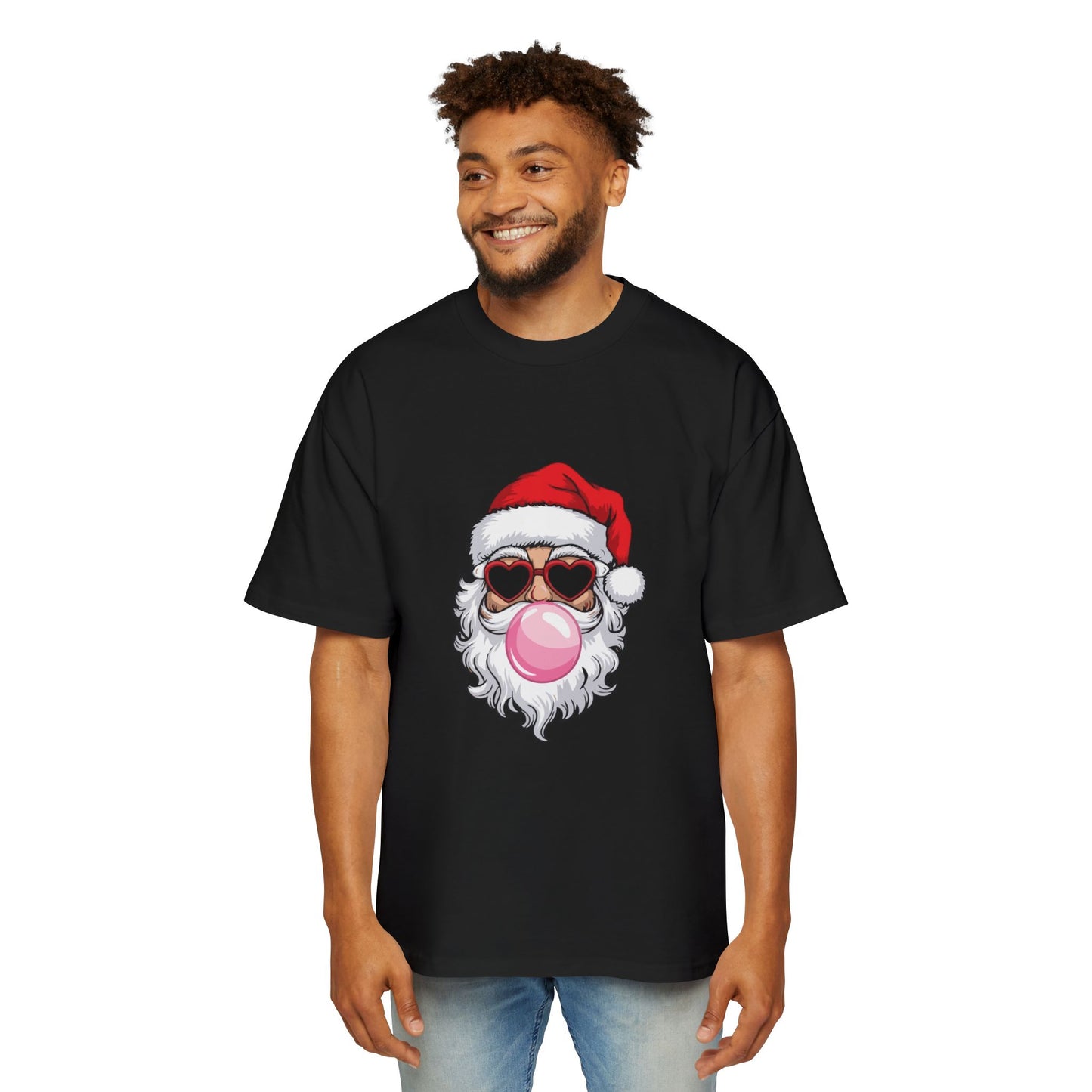 Santa With Sunglasses Men's Heavy Oversized Tee – Christmas Sale Edition Printify