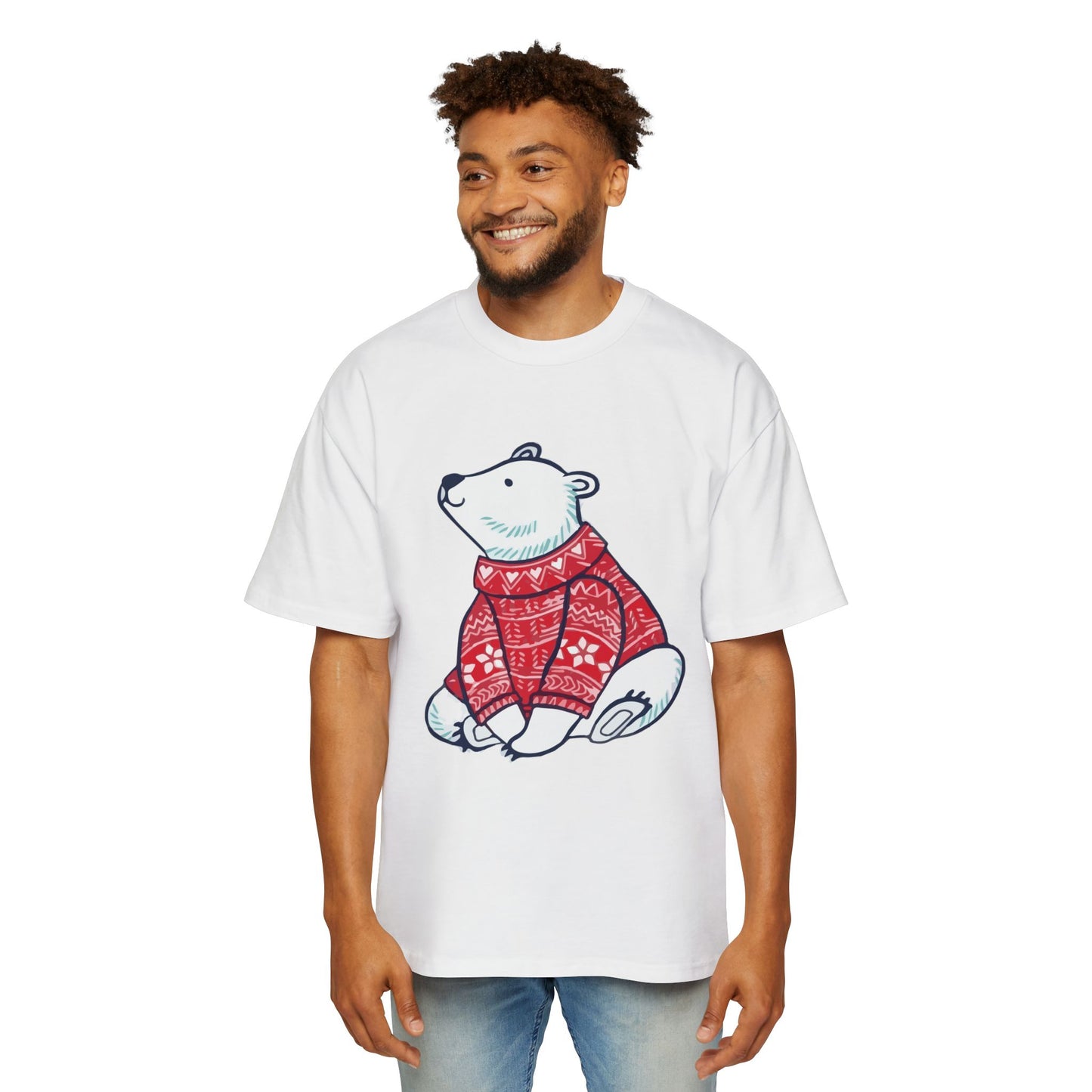 Polar Bear in Red Sweater Oversized Tee – Christmas Sale Edition Printify