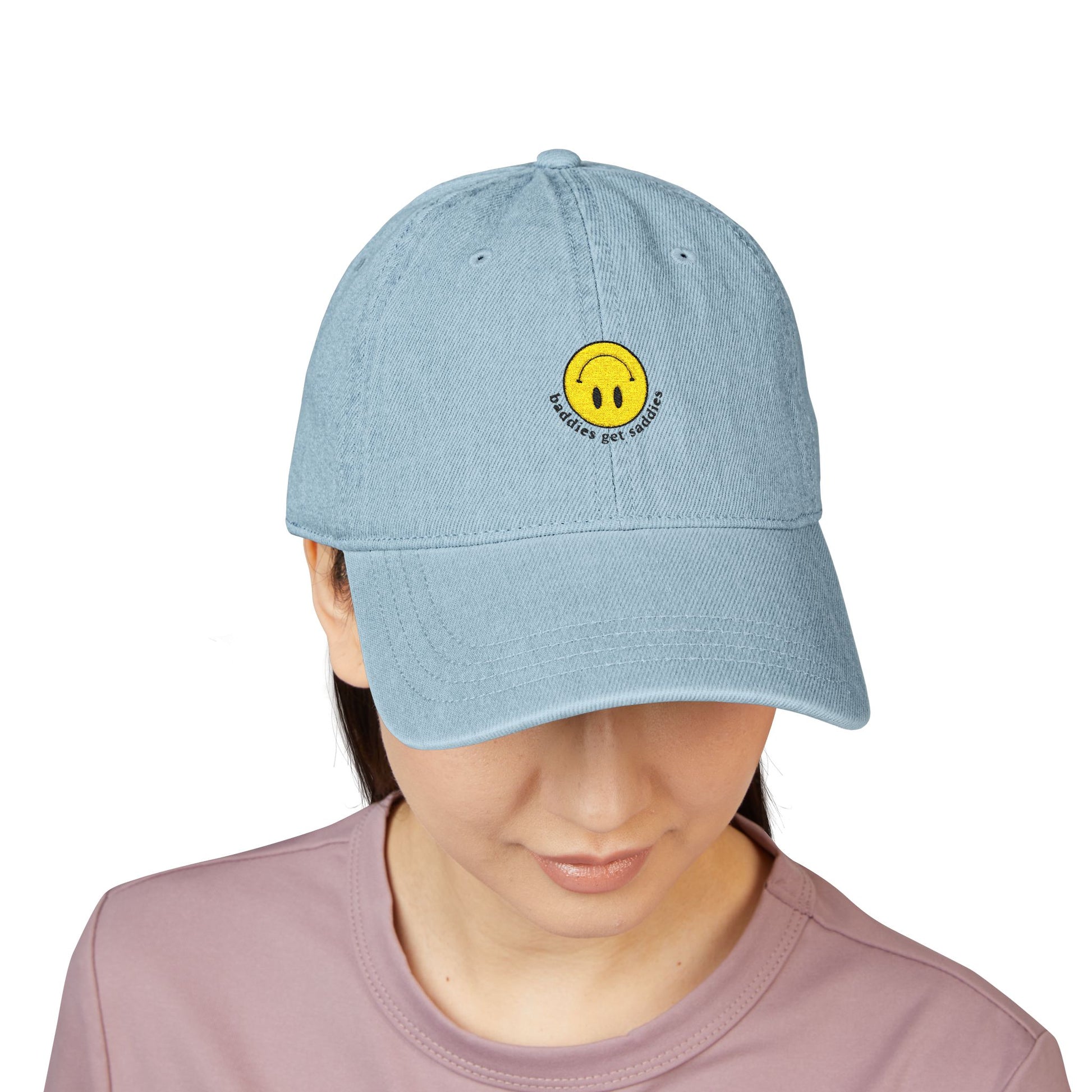 Yellow Smiley Denim Hat (Embroidery) - snazzymerch