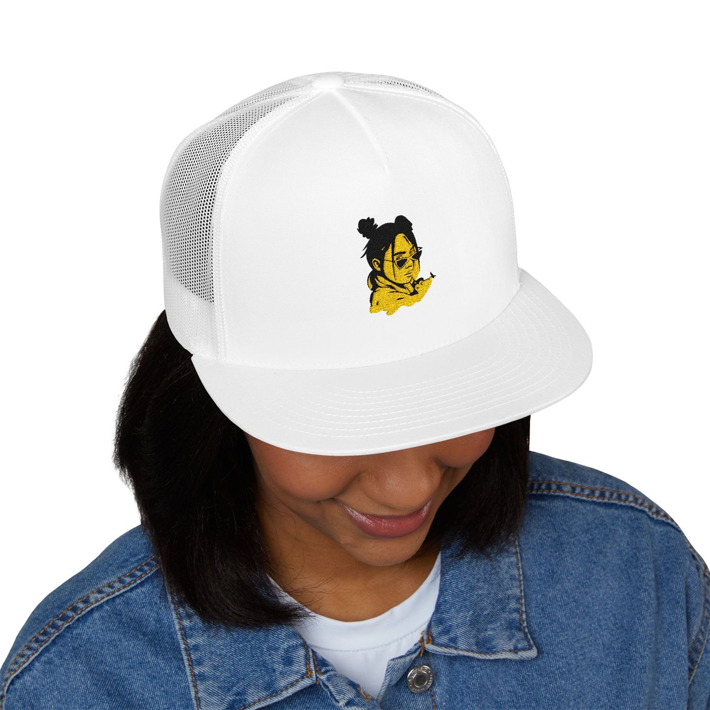 Billie Eilish Inspired Trucker Cap – Neon Mood Portrait Edition Printify