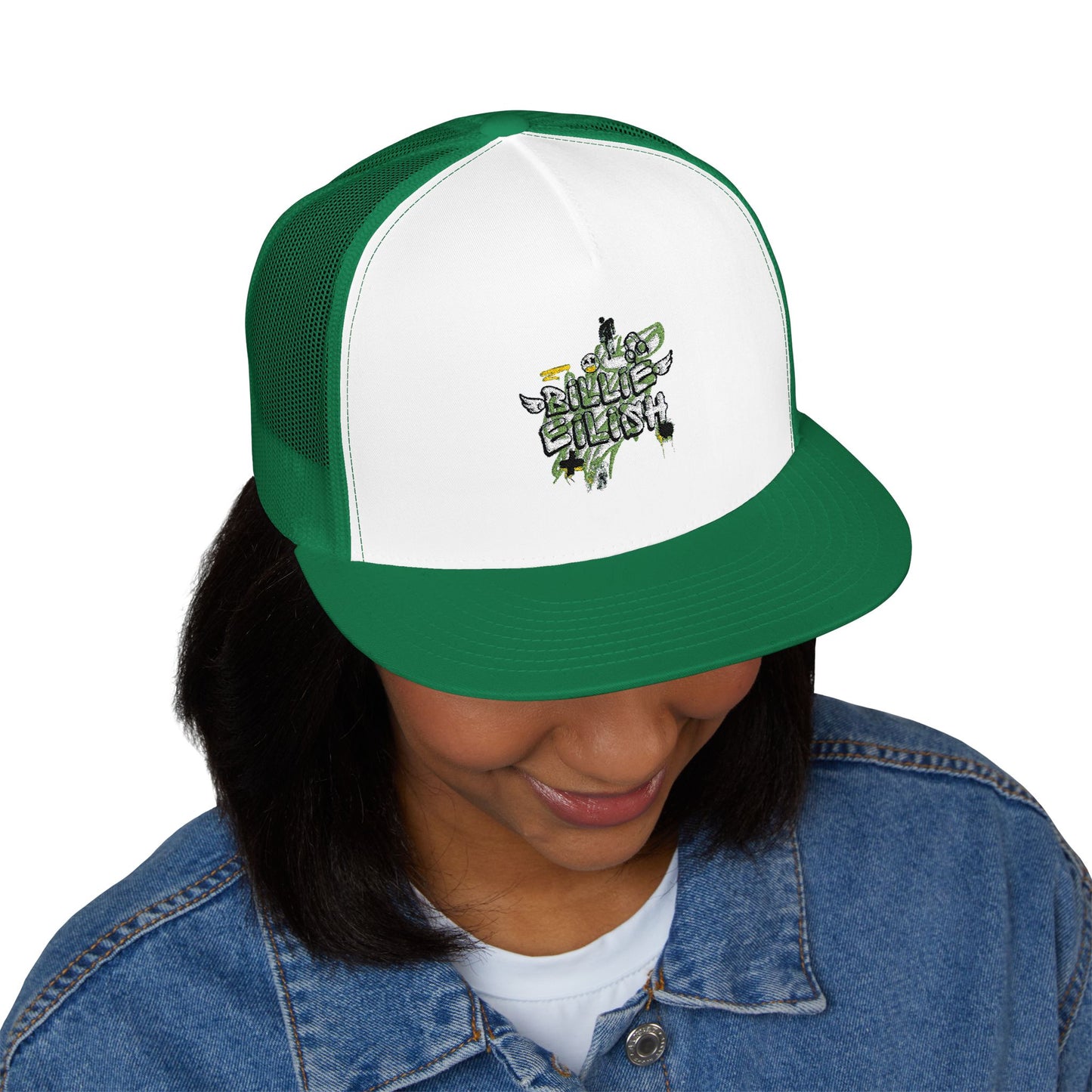 Billie Eilish Inspired Trucker Cap – Grunge Angel Graffiti Edition Printify
