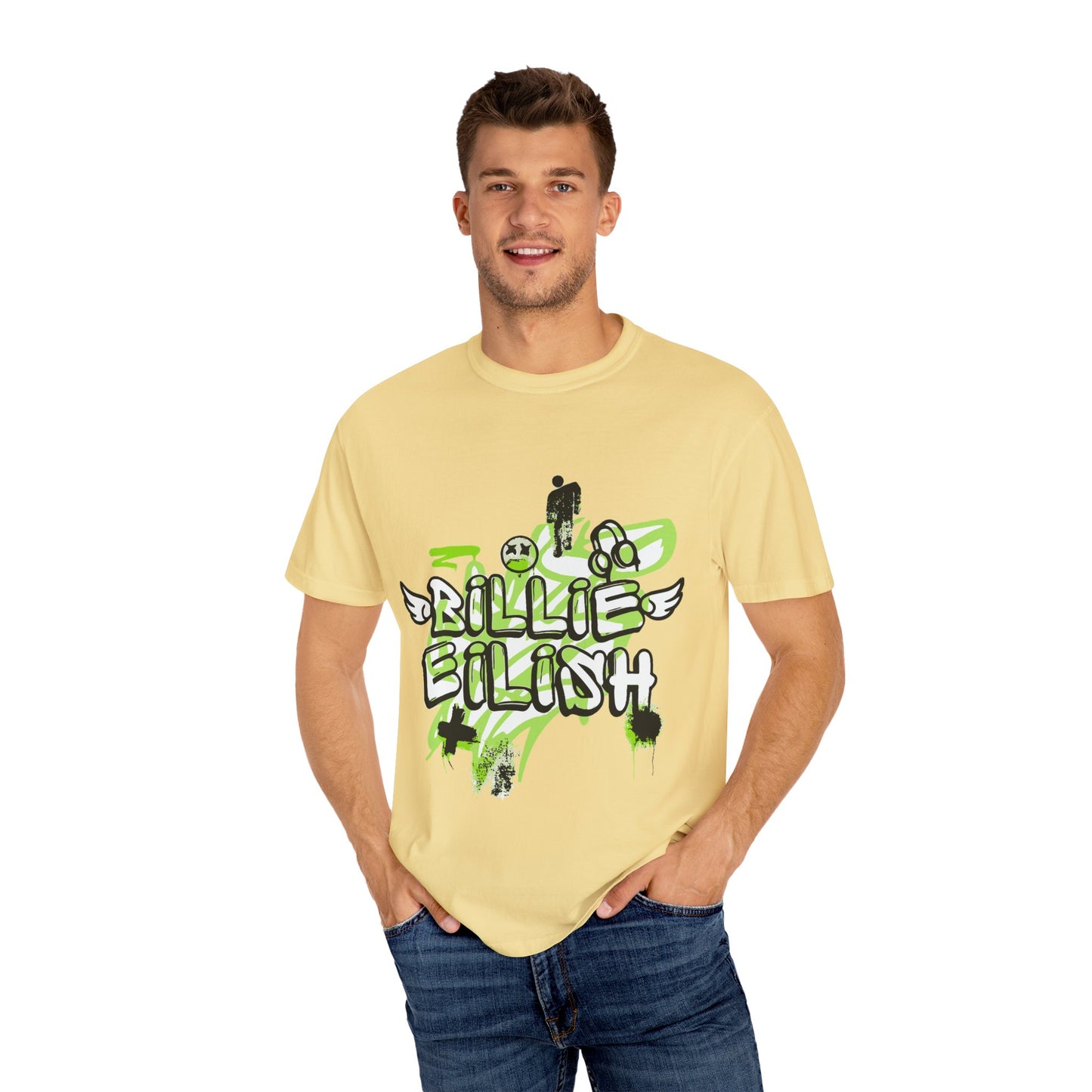 Billie Eilish Inspired Dyed T-shirt – Grunge Angel Graffiti Edition Printify