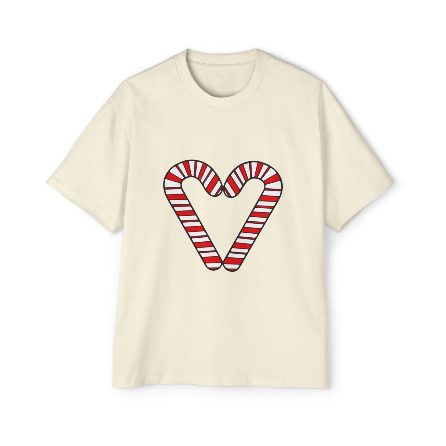 Candy Cane Heart Men's Heavy Oversized Tee – Limited Christmas Sale Edition Printify