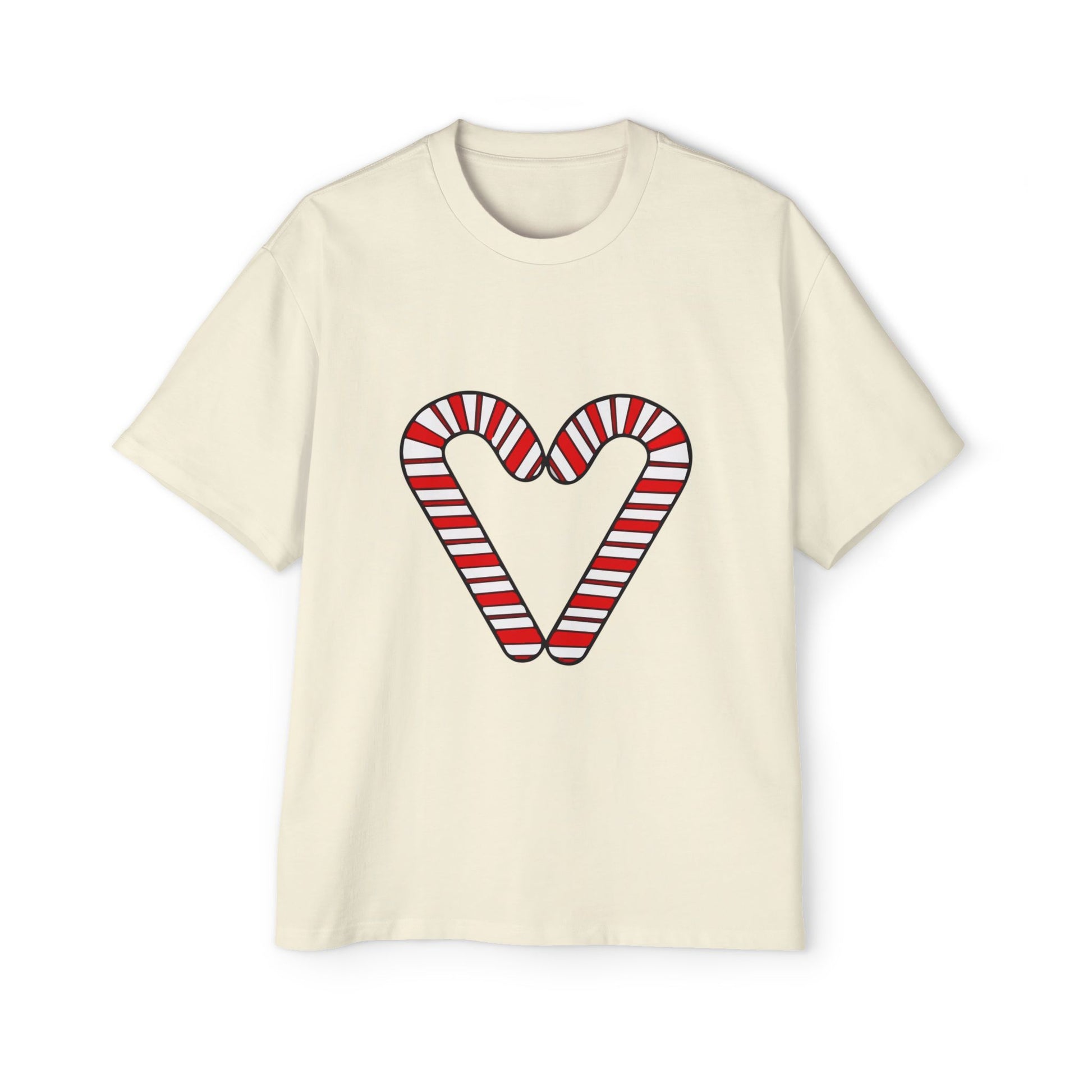 Candy Cane Heart Men's Heavy Oversized Tee – Limited Christmas Sale Edition Printify