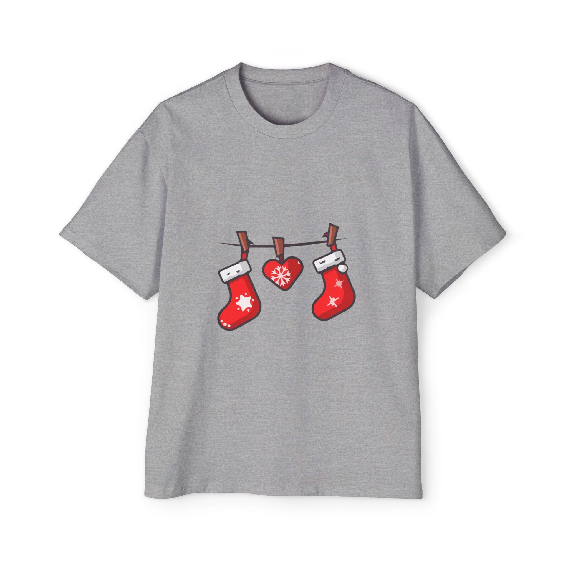 Festive Stockings Line Oversized Tee – Christmas Special Printify