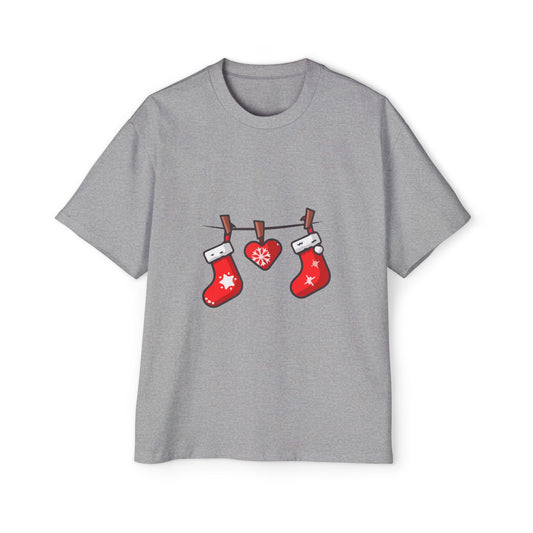 Festive Stockings Line Oversized Tee – Christmas Special Printify
