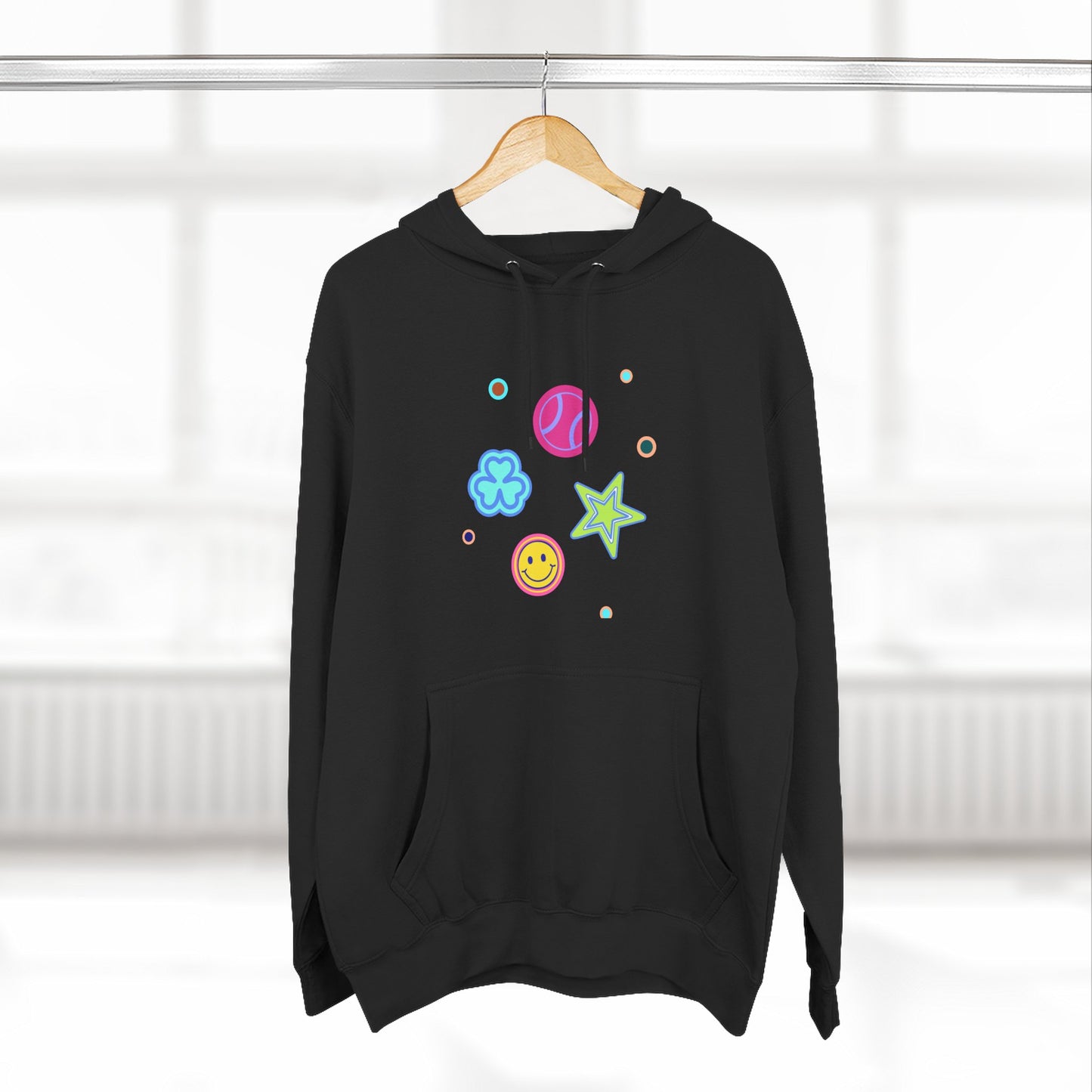Color Pop Charm Patch Three-Panel Fleece Hoodie - snazzymerch