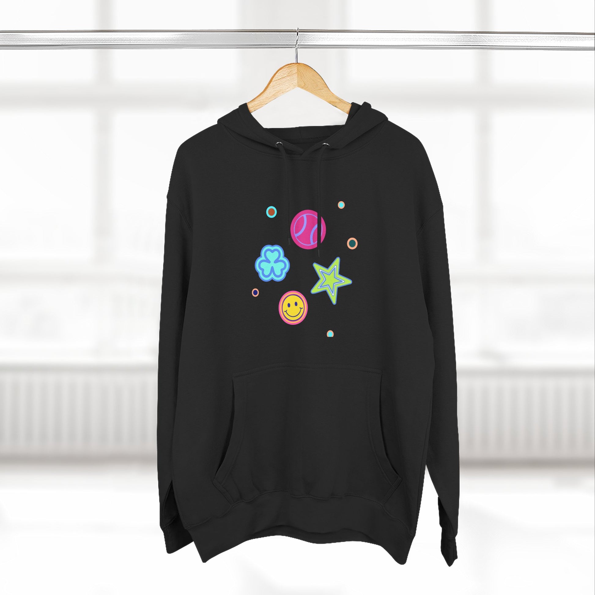 Color Pop Charm Patch Three-Panel Fleece Hoodie - snazzymerch