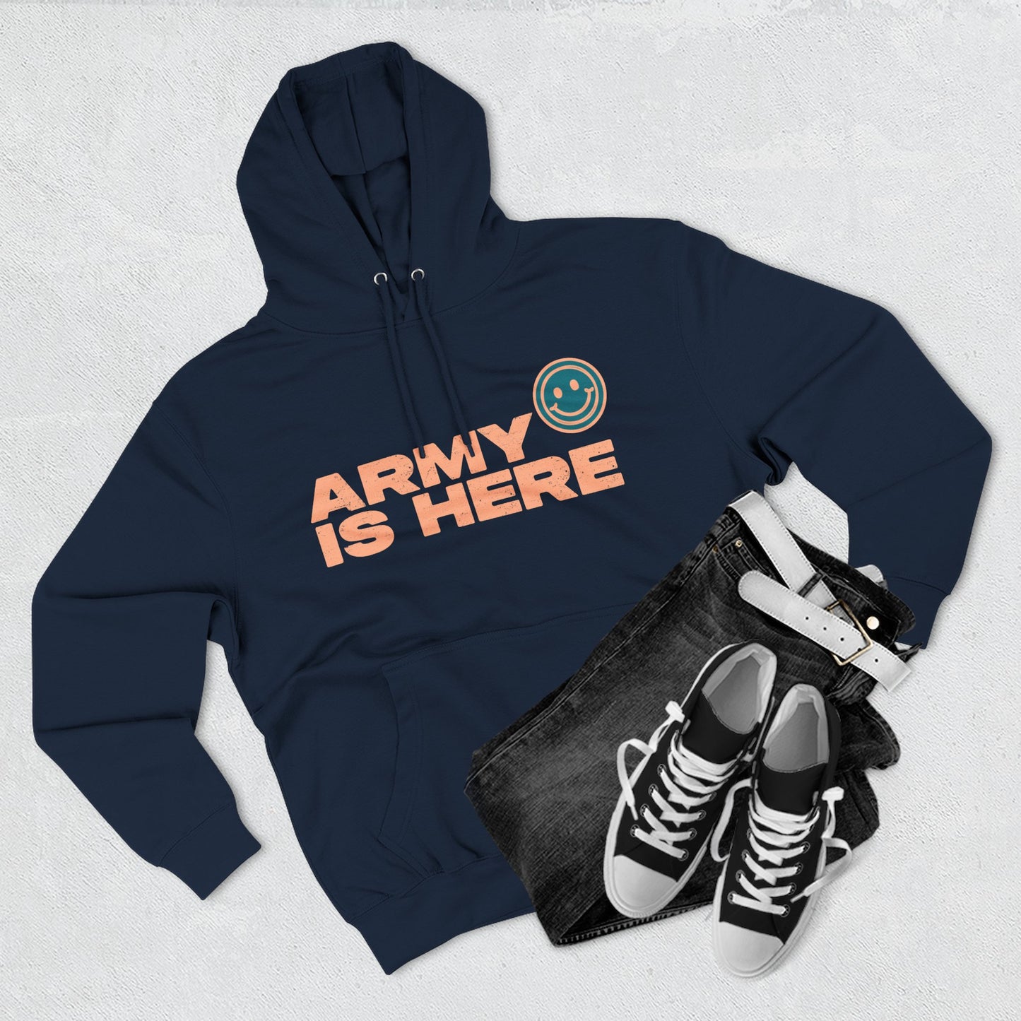 Smiley Army Vibe Three-Panel Fleece Hoodie - snazzymerch