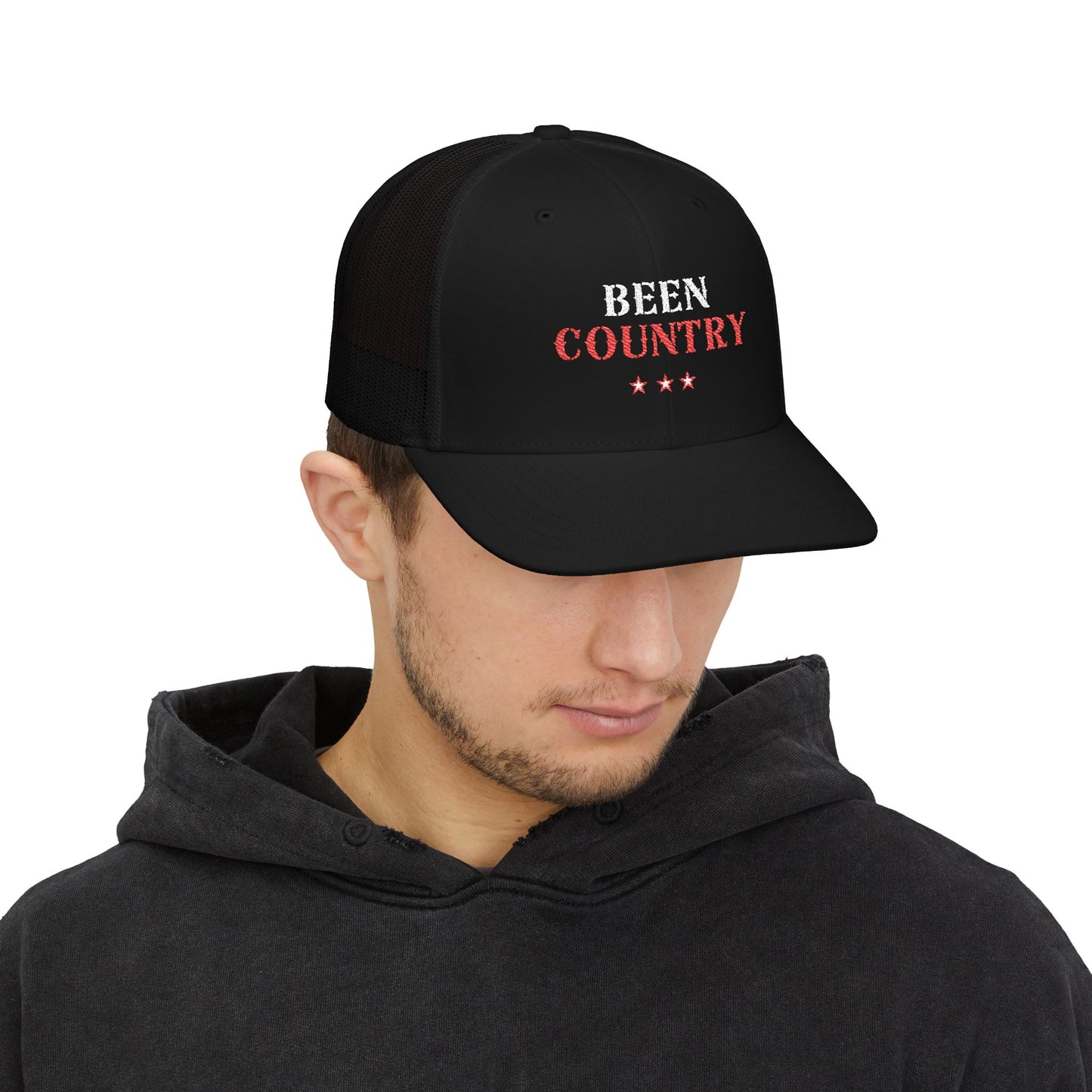 Red Country Western Star Snapback Trucker Cap (Embroidery) - snazzymerch