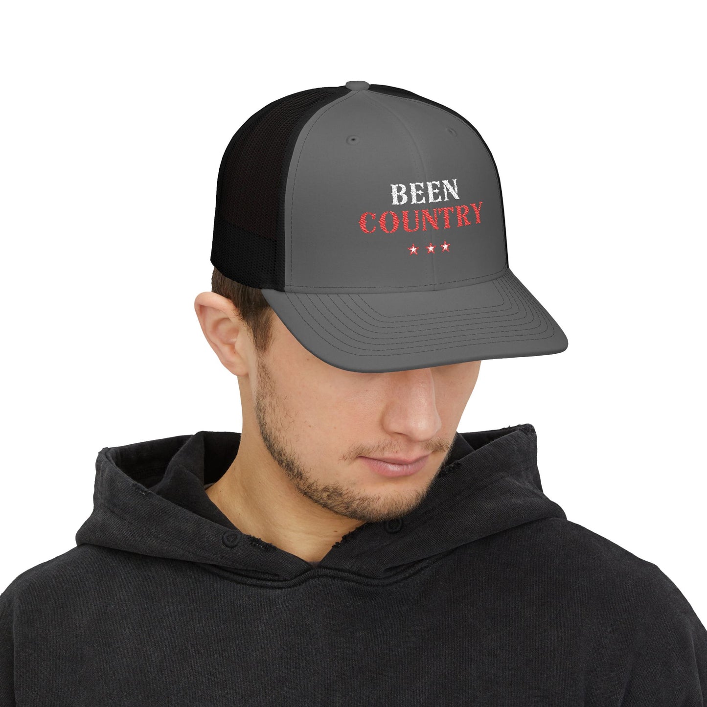 Red Country Western Star Snapback Trucker Cap (Embroidery) - snazzymerch