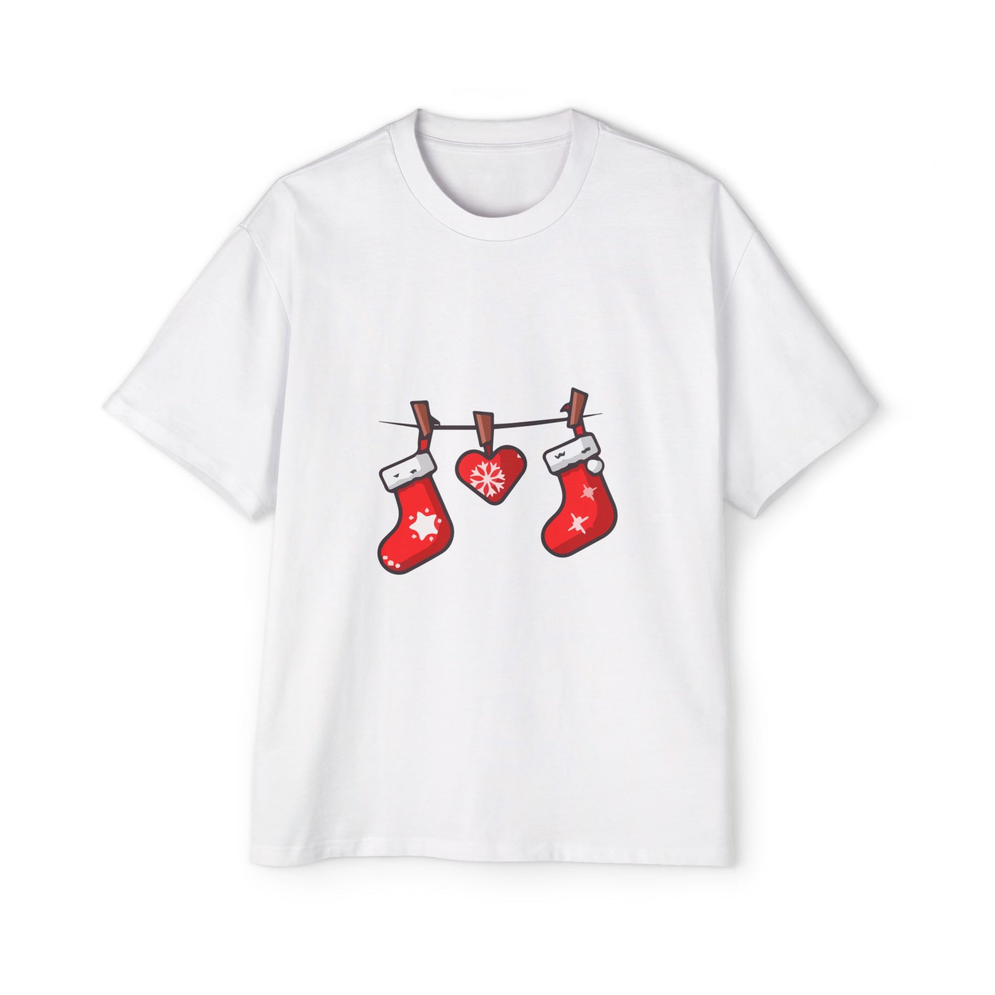 Festive Stockings Line Oversized Tee – Christmas Special Printify