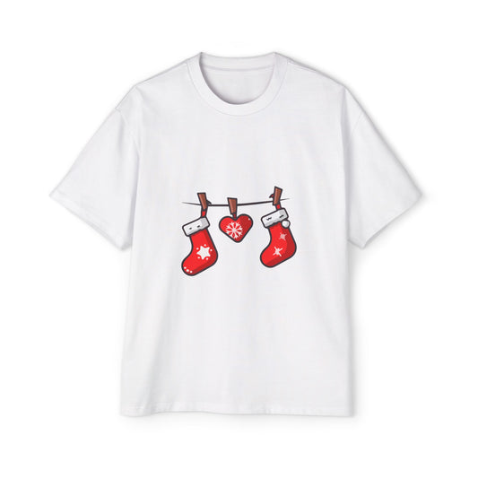 Festive Stockings Line Oversized Tee – Christmas Special Printify