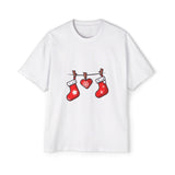Festive Stockings Line Oversized Tee – Christmas Special Printify