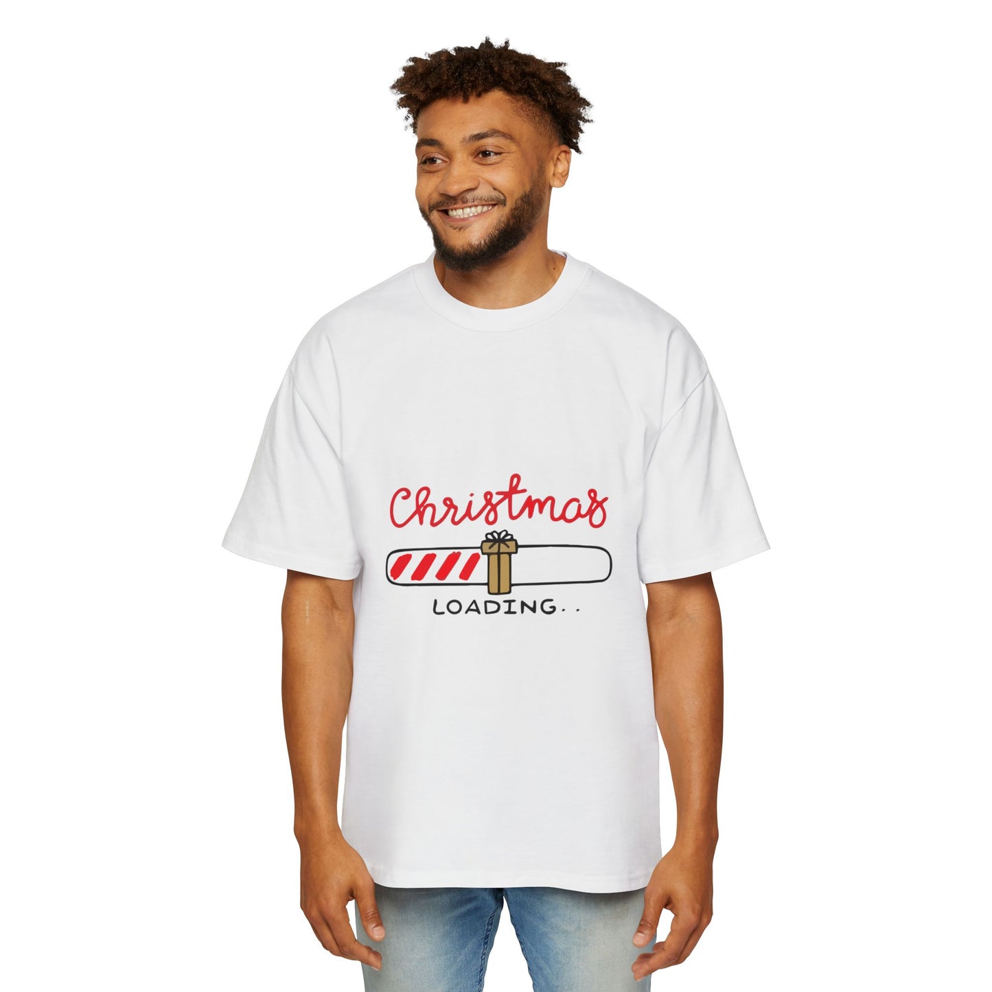 Candy Cane Loading Bar Men's Heavy Oversized Tee – Christmas Sale Edition Printify