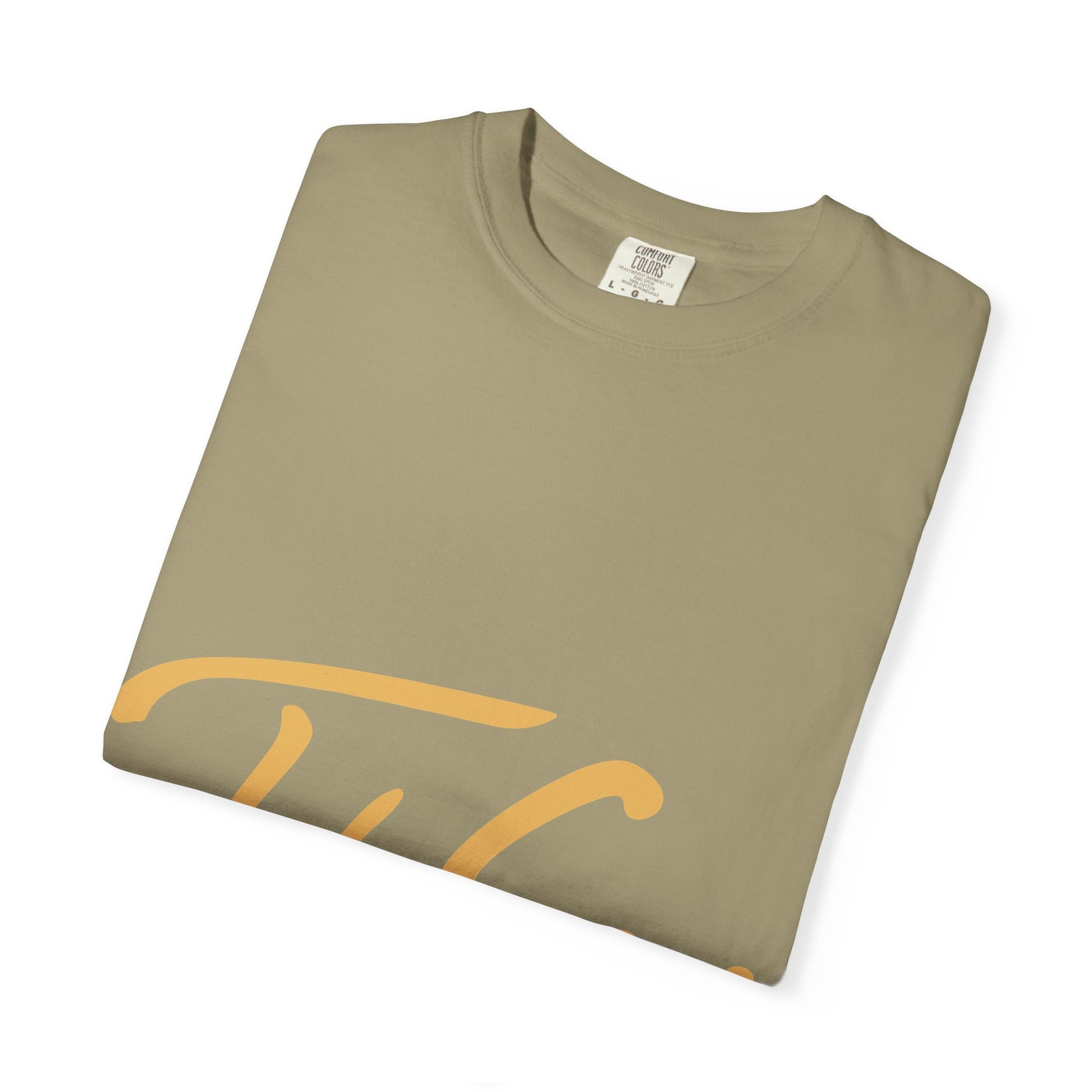 Take Care Gold Script Dyed Tshirt Printify
