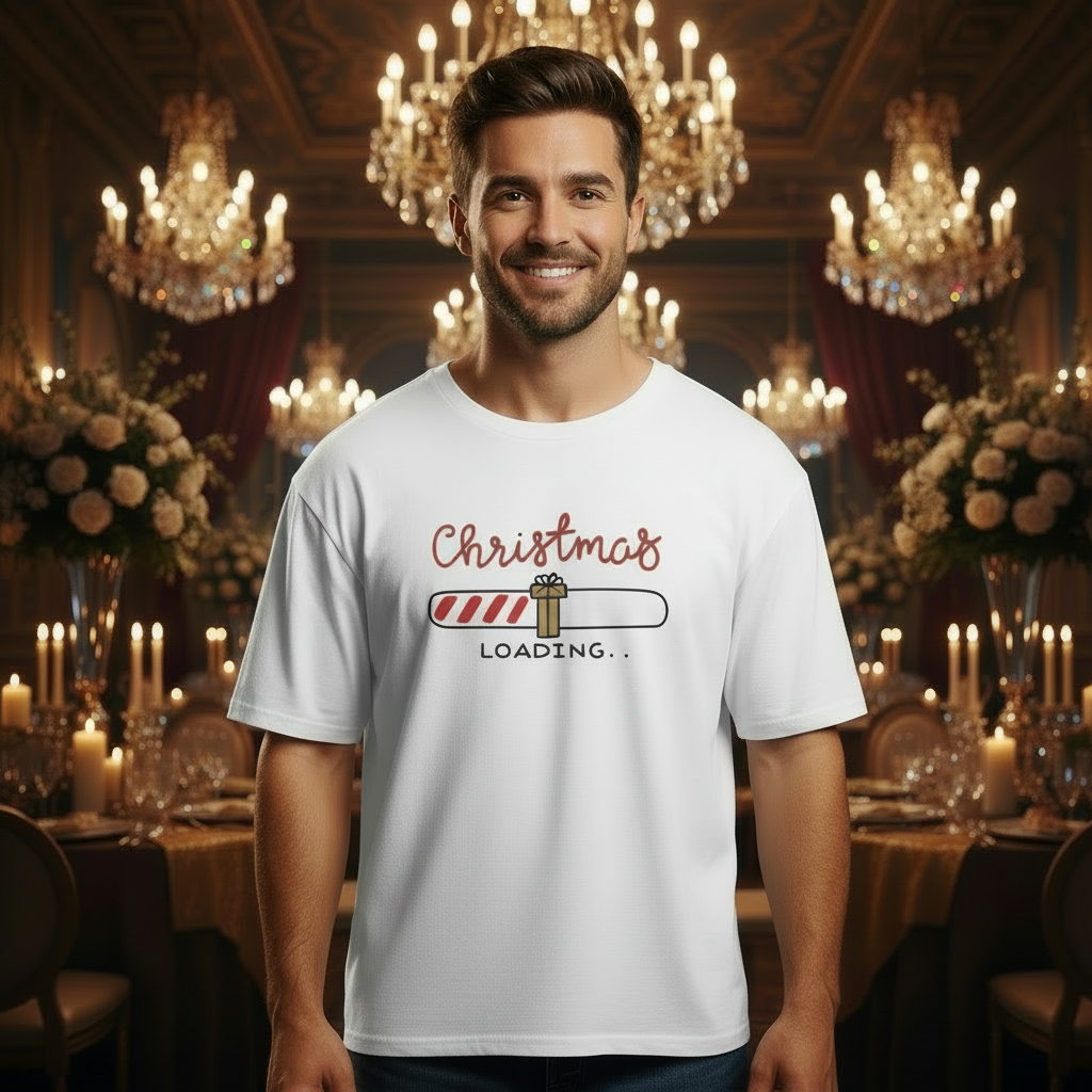Candy Cane Loading Bar Men's Heavy Oversized Tee – Christmas Sale Edition Printify