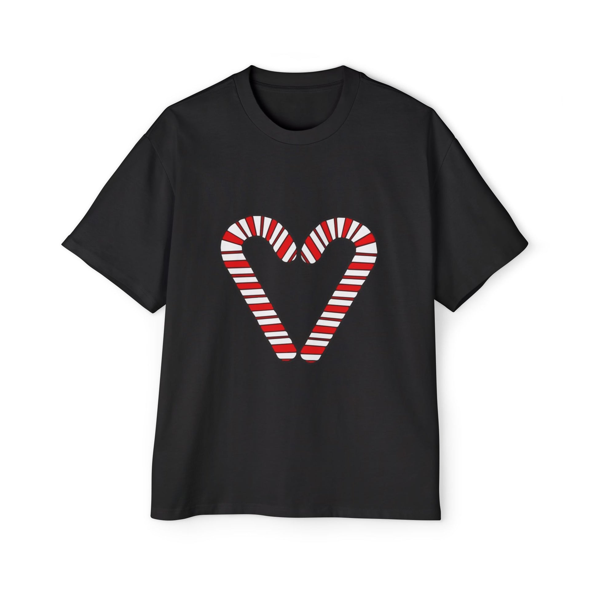 Candy Cane Heart Men's Heavy Oversized Tee – Limited Christmas Sale Edition Printify