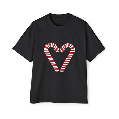 Candy Cane Heart Men's Heavy Oversized Tee – Limited Christmas Sale Edition Printify
