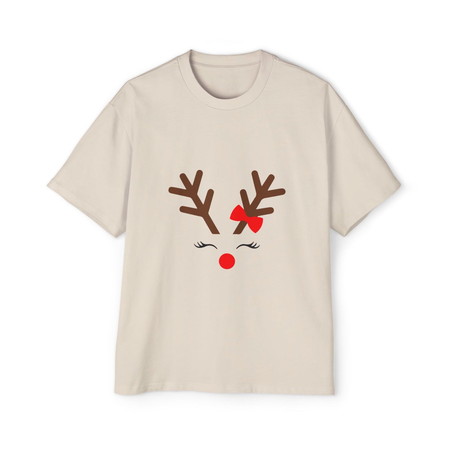 Cute Red Nose Reindeer Men's Heavy Oversized T-Shirt – Christmas Sale Edition Printify