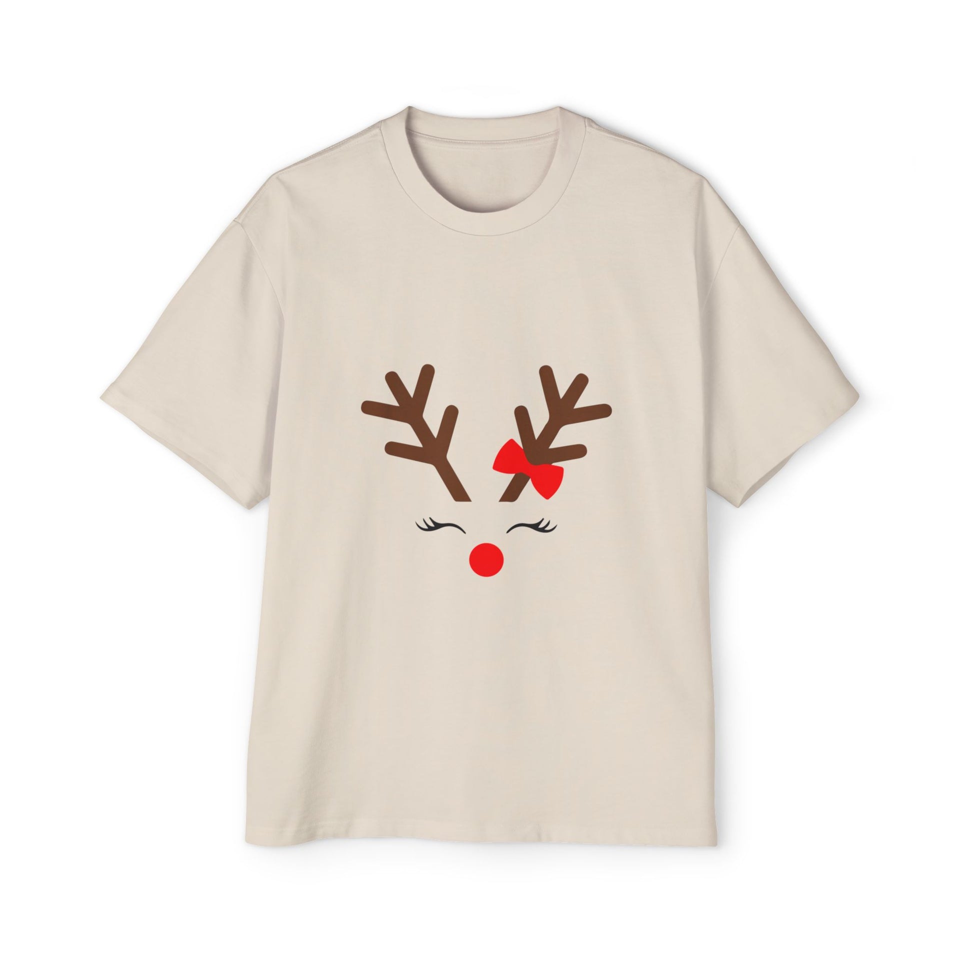 Cute Red Nose Reindeer Men's Heavy Oversized T-Shirt – Christmas Sale Edition Printify