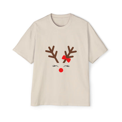 Cute Red Nose Reindeer Men's Heavy Oversized T-Shirt – Christmas Sale Edition Printify