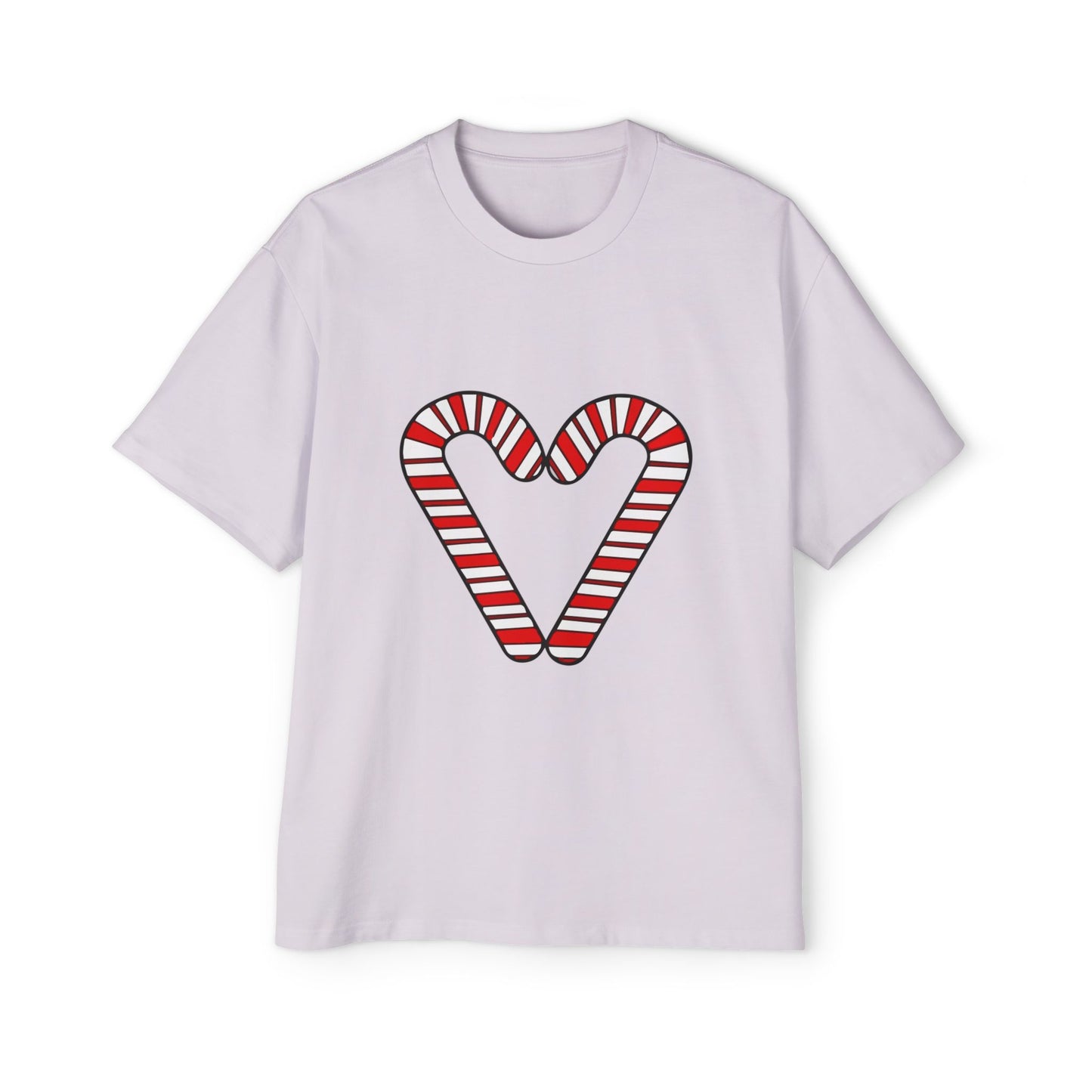 Candy Cane Heart Men's Heavy Oversized Tee – Limited Christmas Sale Edition Printify