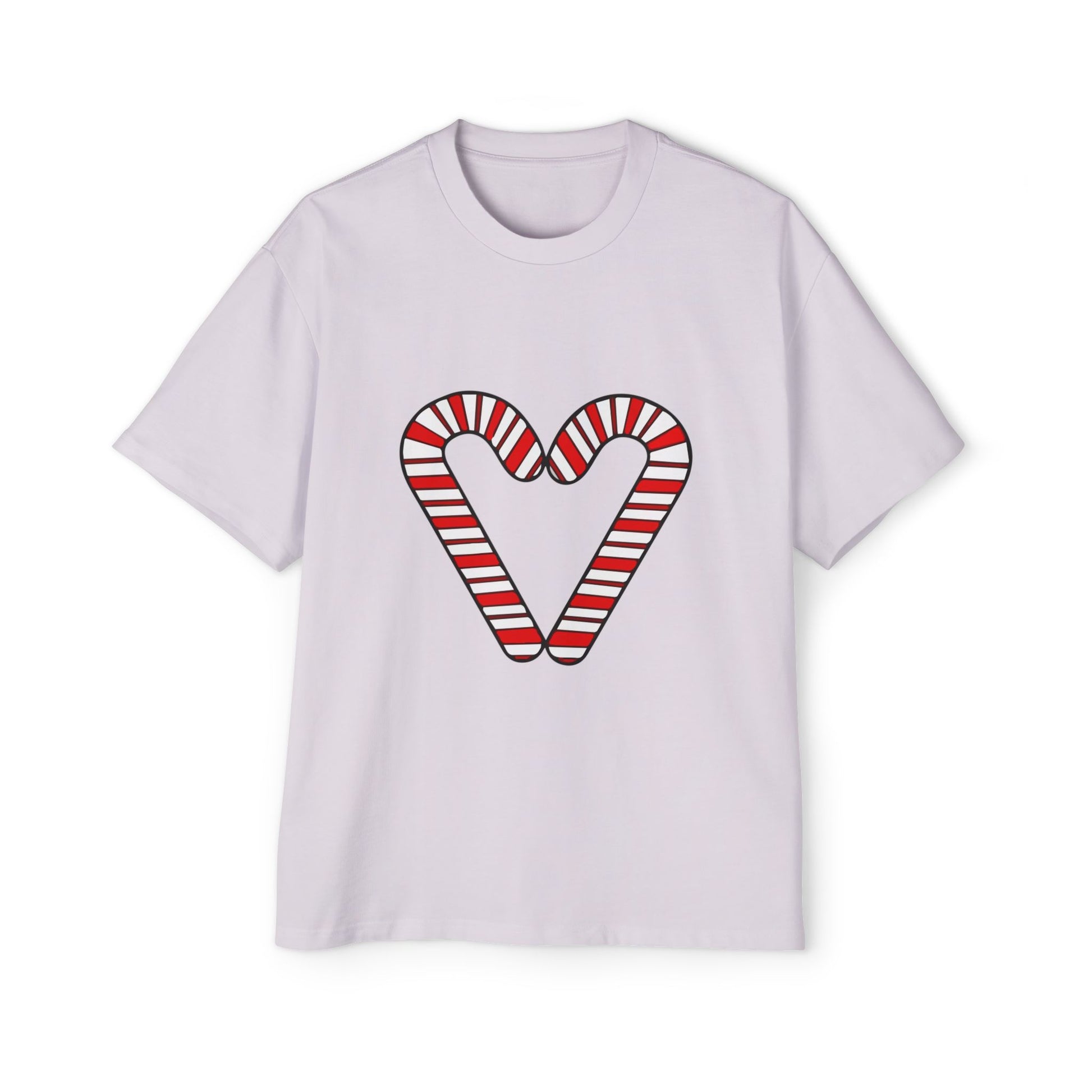 Candy Cane Heart Men's Heavy Oversized Tee – Limited Christmas Sale Edition Printify