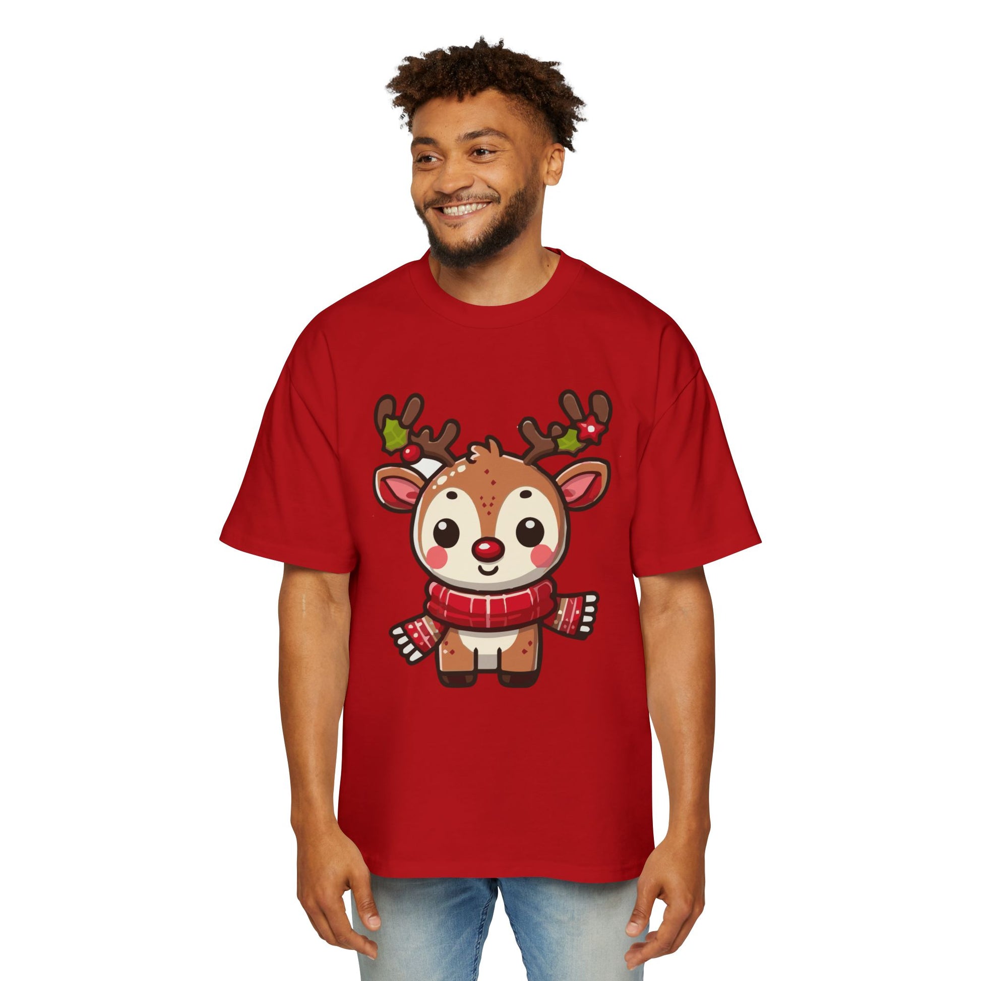 Cute Baby Reindeer Oversized Tee – Festive Christmas Cartoon T-Shirt Printify