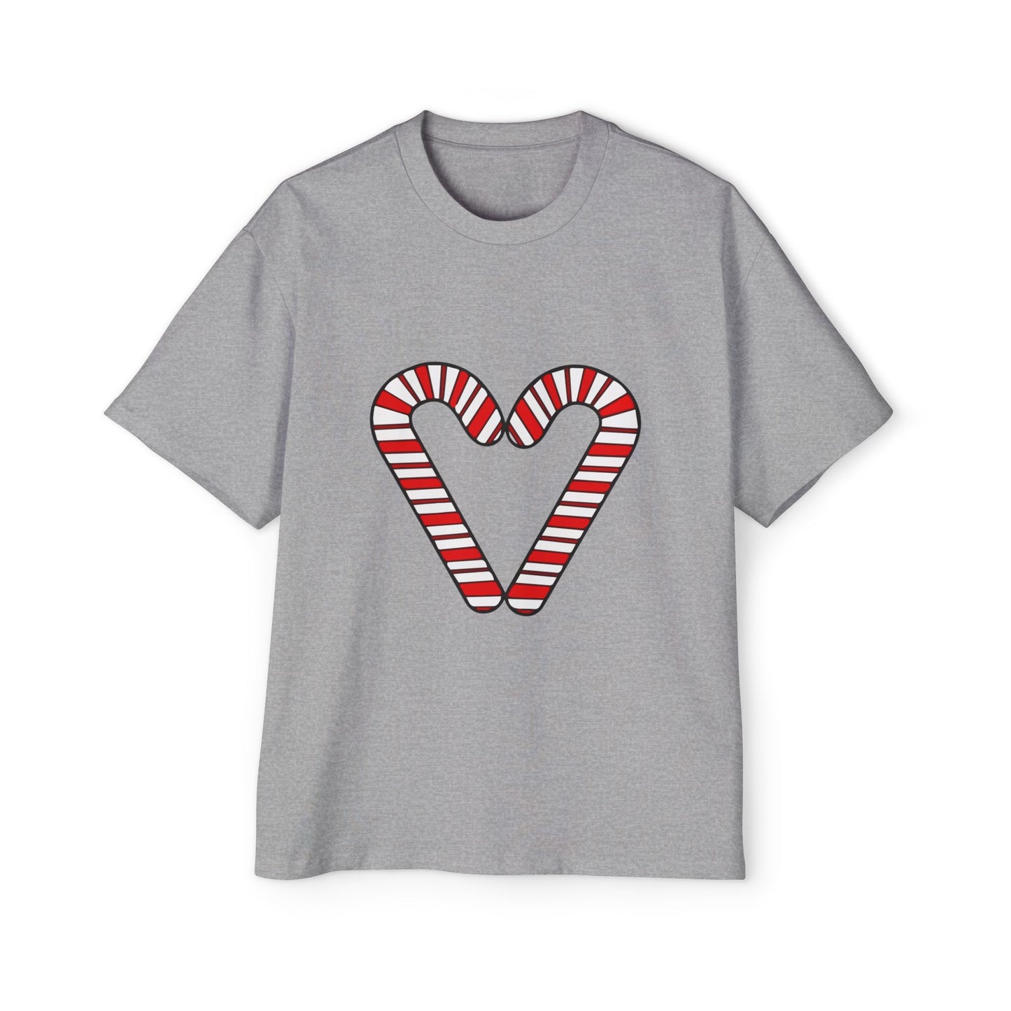 Candy Cane Heart Men's Heavy Oversized Tee – Limited Christmas Sale Edition Printify