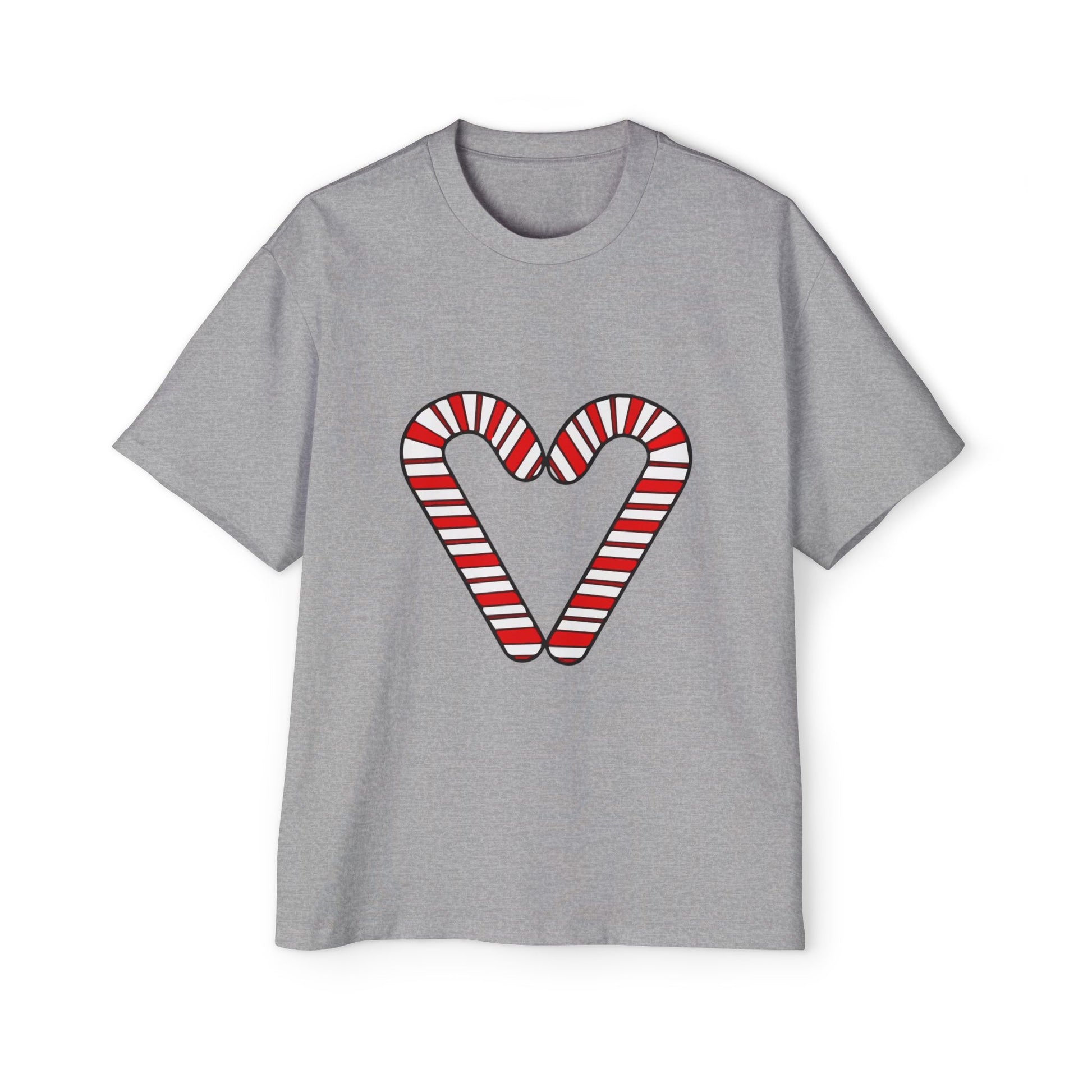Candy Cane Heart Men's Heavy Oversized Tee – Limited Christmas Sale Edition Printify