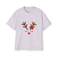 Cute Red Nose Reindeer Men's Heavy Oversized T-Shirt – Christmas Sale Edition Printify